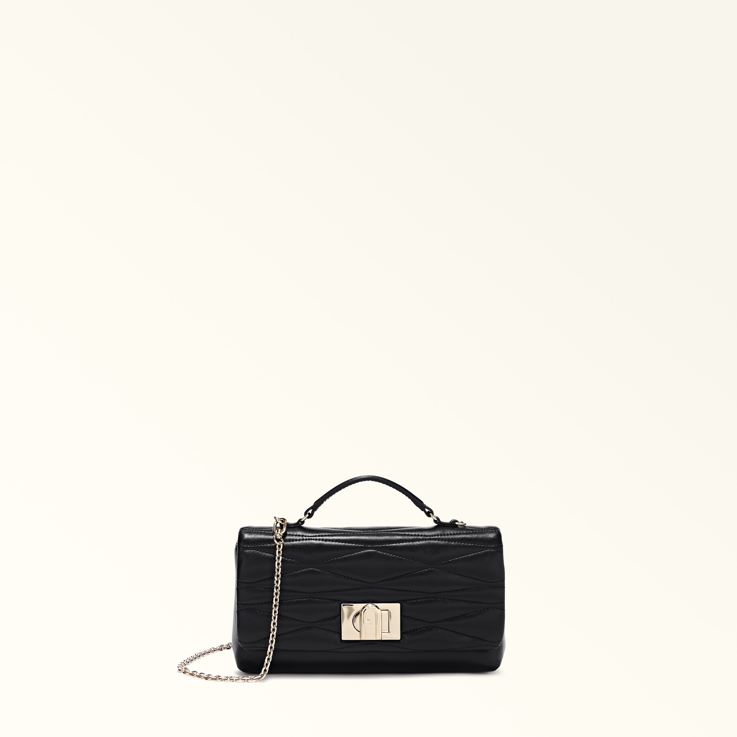 Furla Donna Nero 1927 Borsa Mini L Nappa Di Pelle Di Vitello Di Lusso Trapuntata Dattero + Pelle Nappa