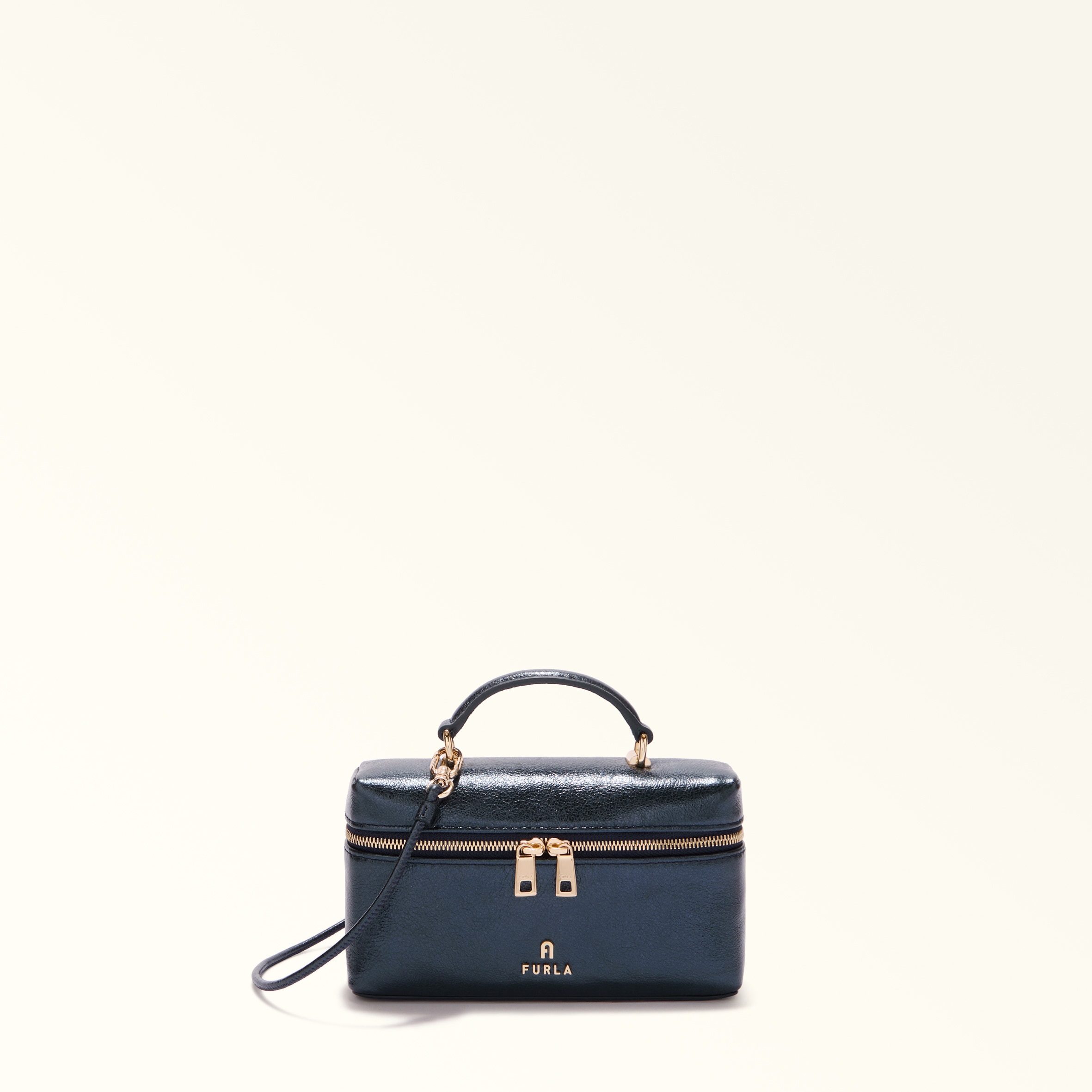 Furla Camelia Borsa Mini Grigio Blu Pelle Di Vitello Piuma Metal Donna