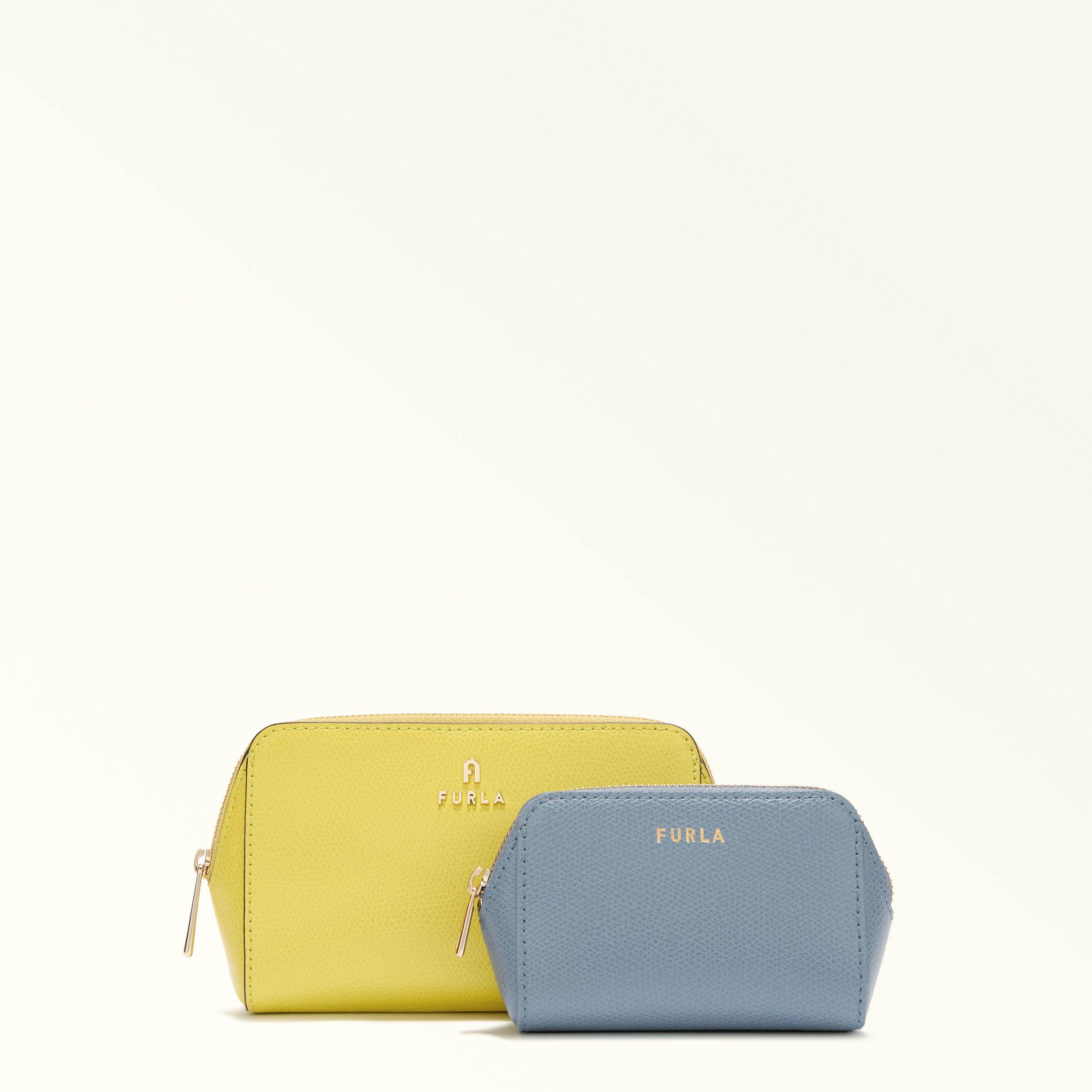 Furla Yellow Camelia Cosmetic Case M Museum Multicolour Textured Leather Woman
