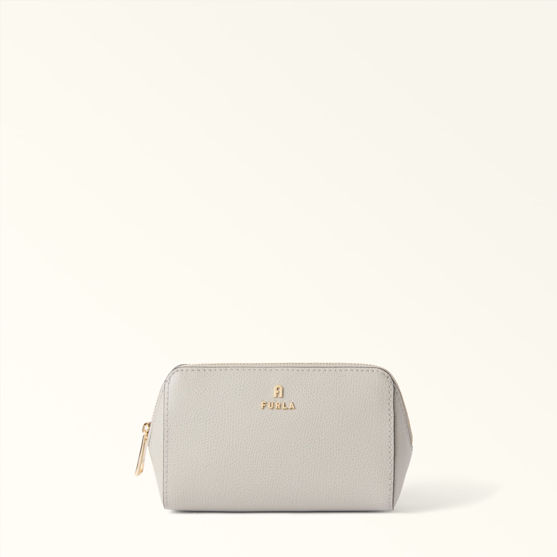 Furla Camelia Cosmetic Case Stone Gray Grey Textured Leather Woman