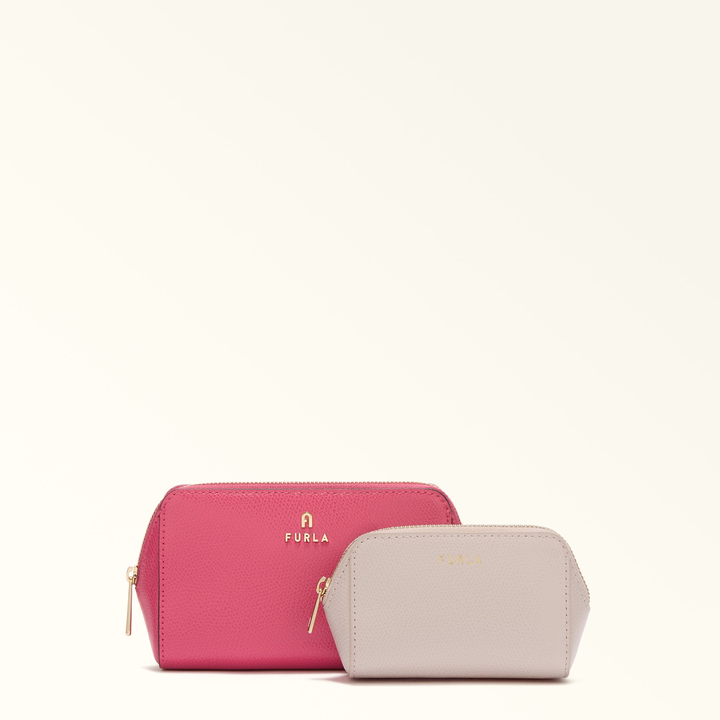 Furla Pink Camelia Cosmetic Case M Velvet Textured Leather Woman