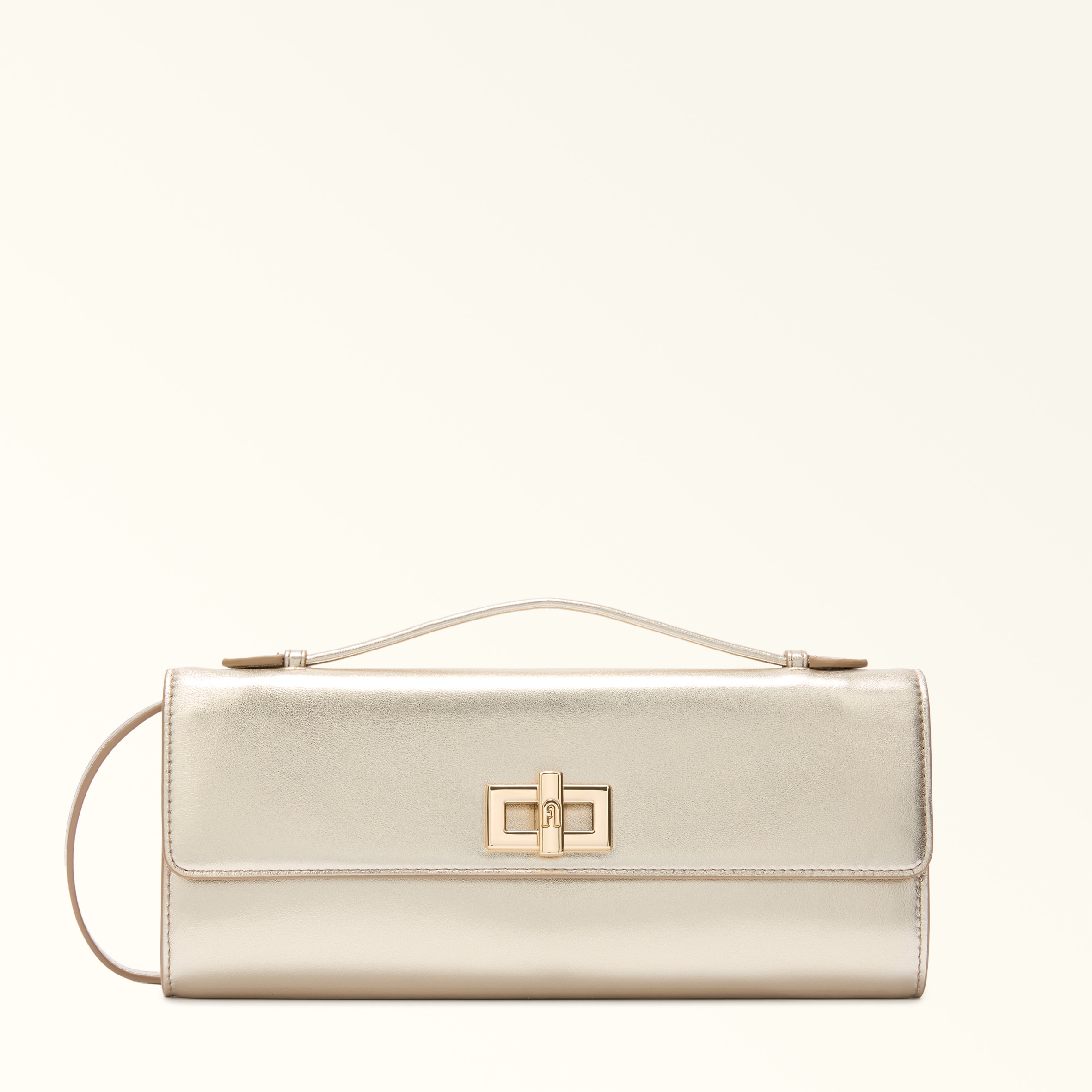Furla Gold Clara Clutch Color Metal Dattero Lux Calf Leather Woman