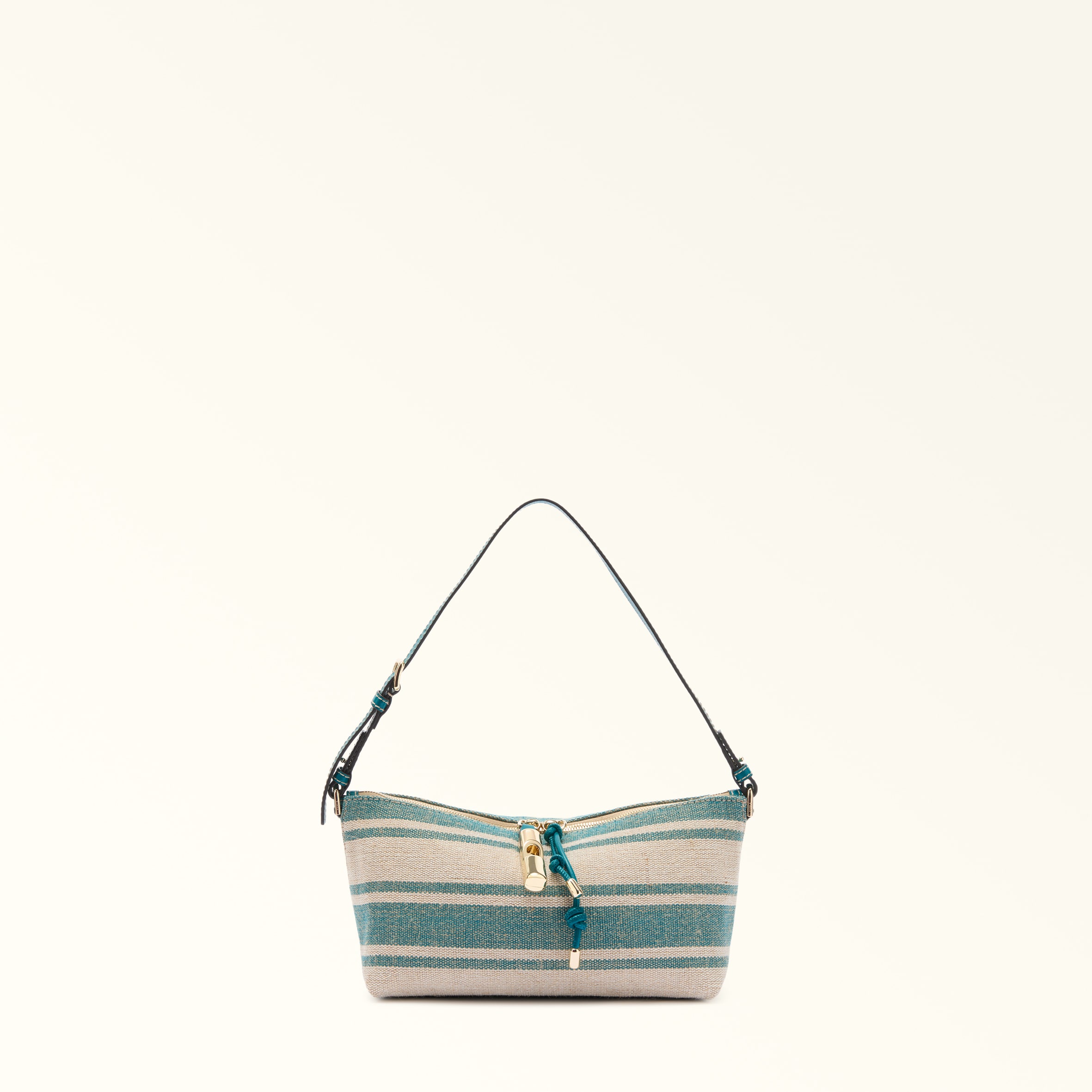 Furla Debby Shoulder Bag Toni Amatore Blue Multicolour Canvas Stripes Fabric + Sidney Calf Leather W