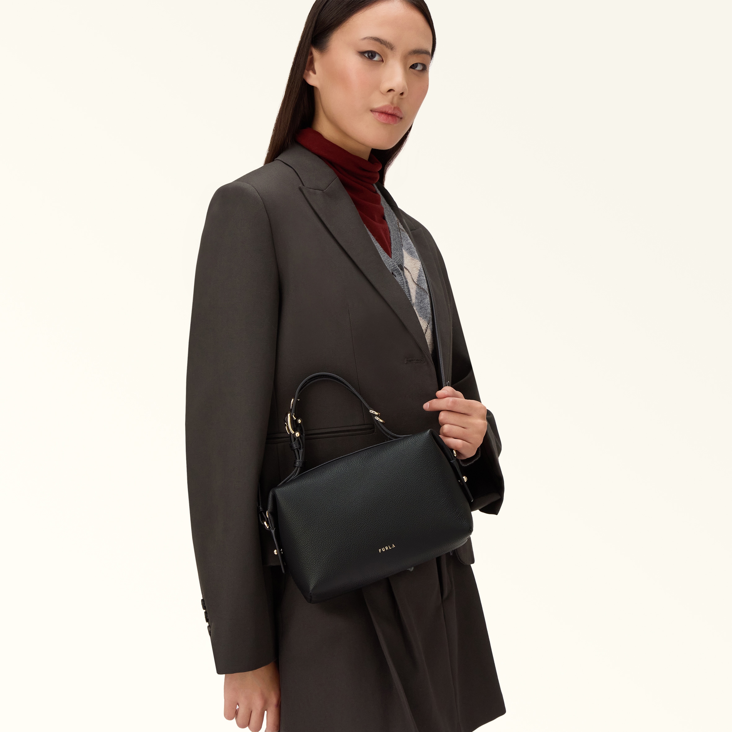 FURLA バック NWT FURLA Lilli Saffiano Leather Crossbody Double Zip Pouch Camera