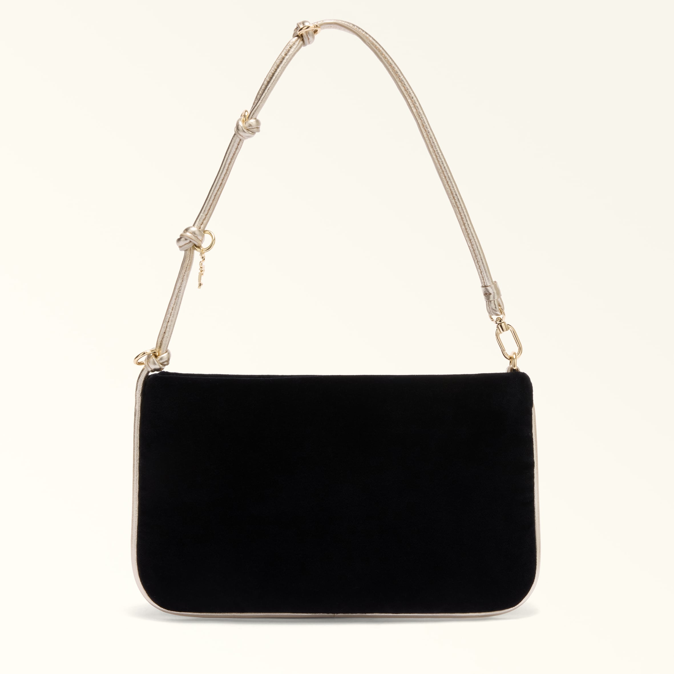 Furla Lily Pouch Xl Toni Nero Nero Velluto + Metallo Bordatura Donna In Black