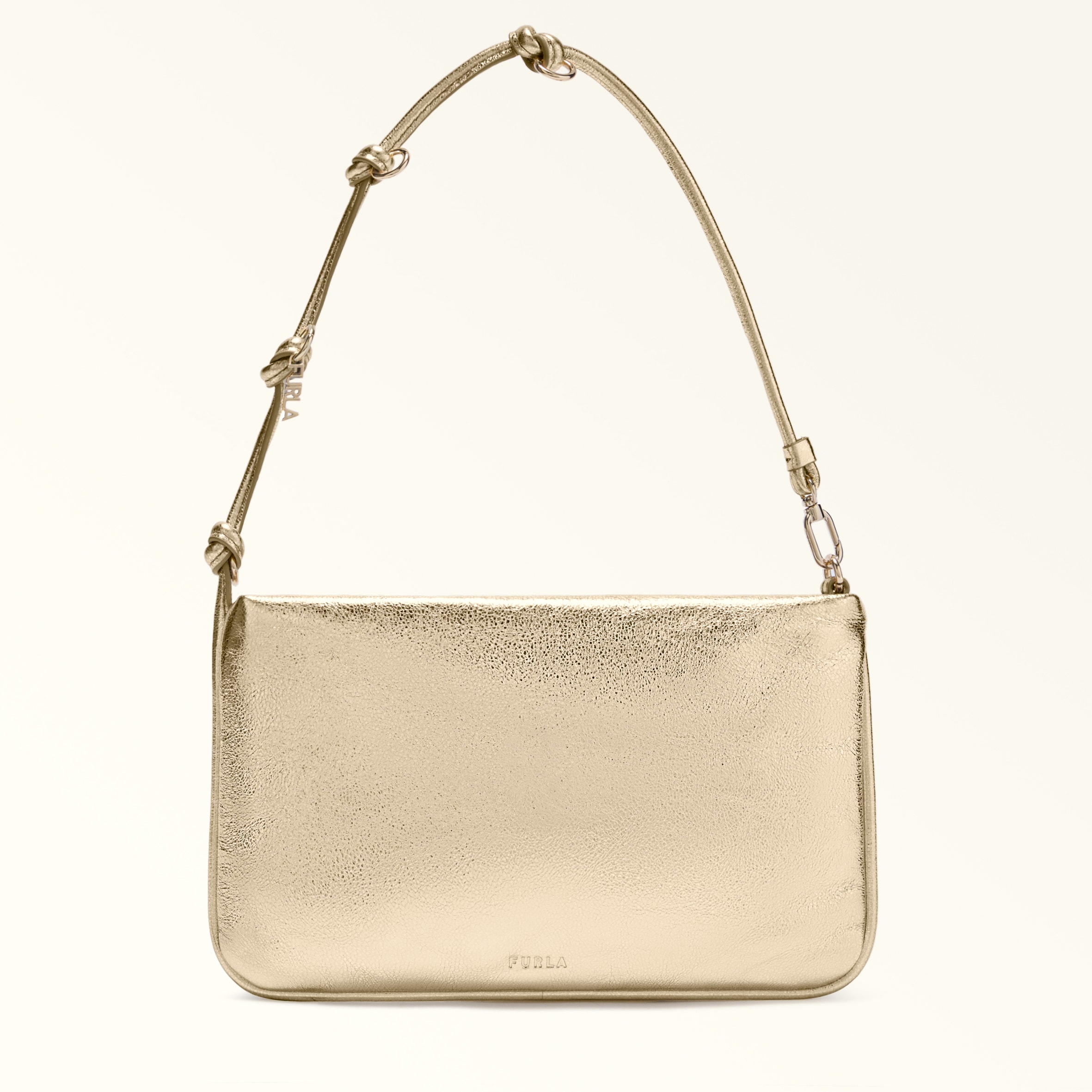 Furla Lily Pouch Xl Vaniglia Beige Pelle Di Vitello Piuma Metal + Metallo Bordatura Donna In Sand