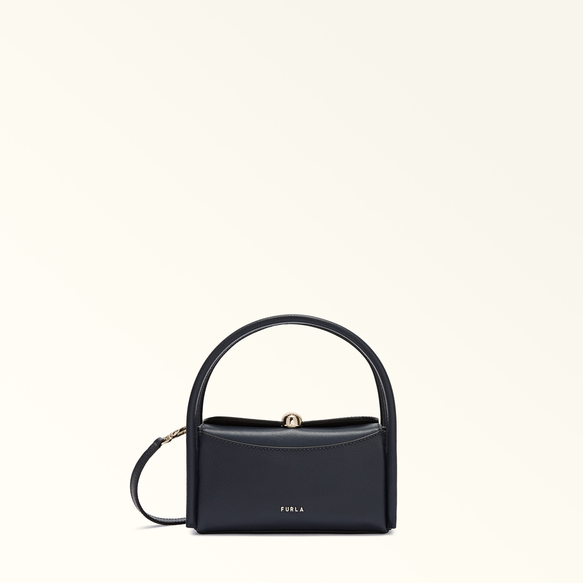 Furla Blue Nicole Boston Bag Ink Night Calf Leather + Sidney Calf Leather Woman