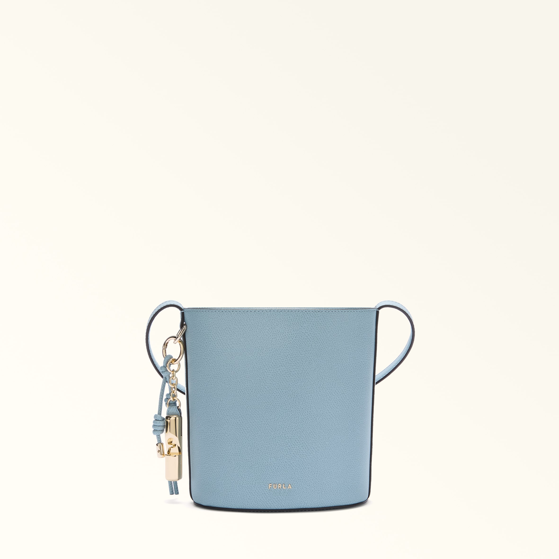 Furla Roxie Bucket Bag M Carta Da Zucchero Blue Textured Leather Woman