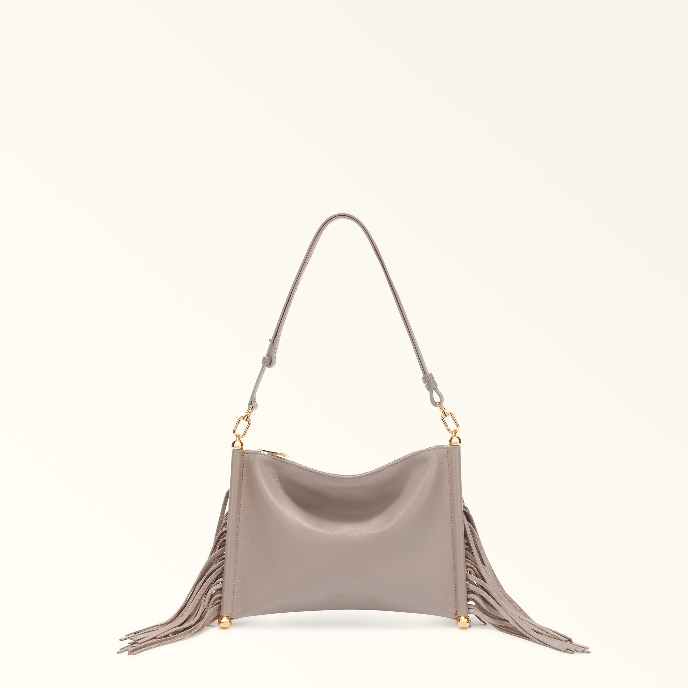 Furla Sfera Soft Shoulder Bag Toni Linen Nappa Leather + Suede Fringes Woman