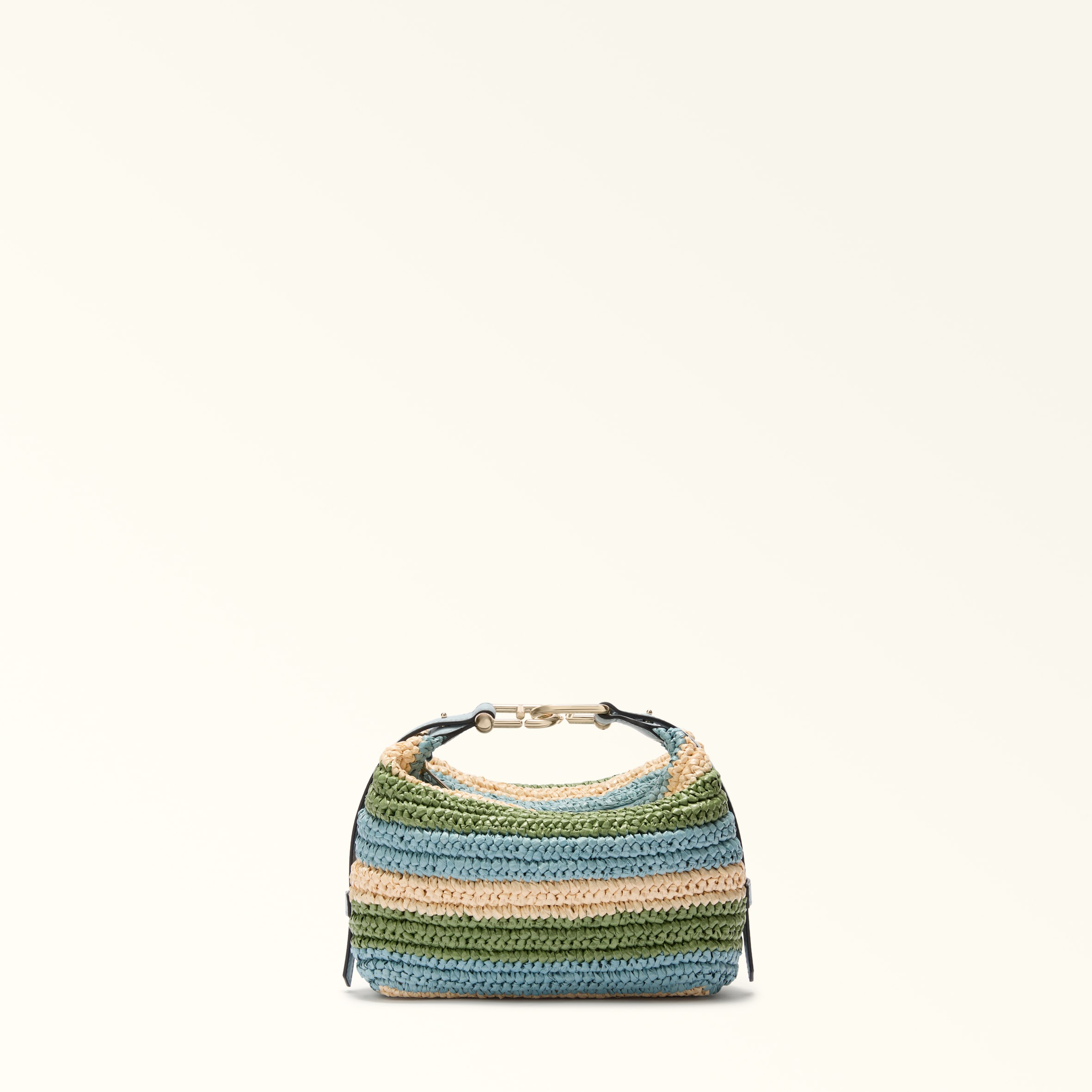 Furla Tonie Shoulder Bag Toni Carta Da Zucchero Multicolour Crochet Stripes Fabric + Sidney Calf Leather Woman