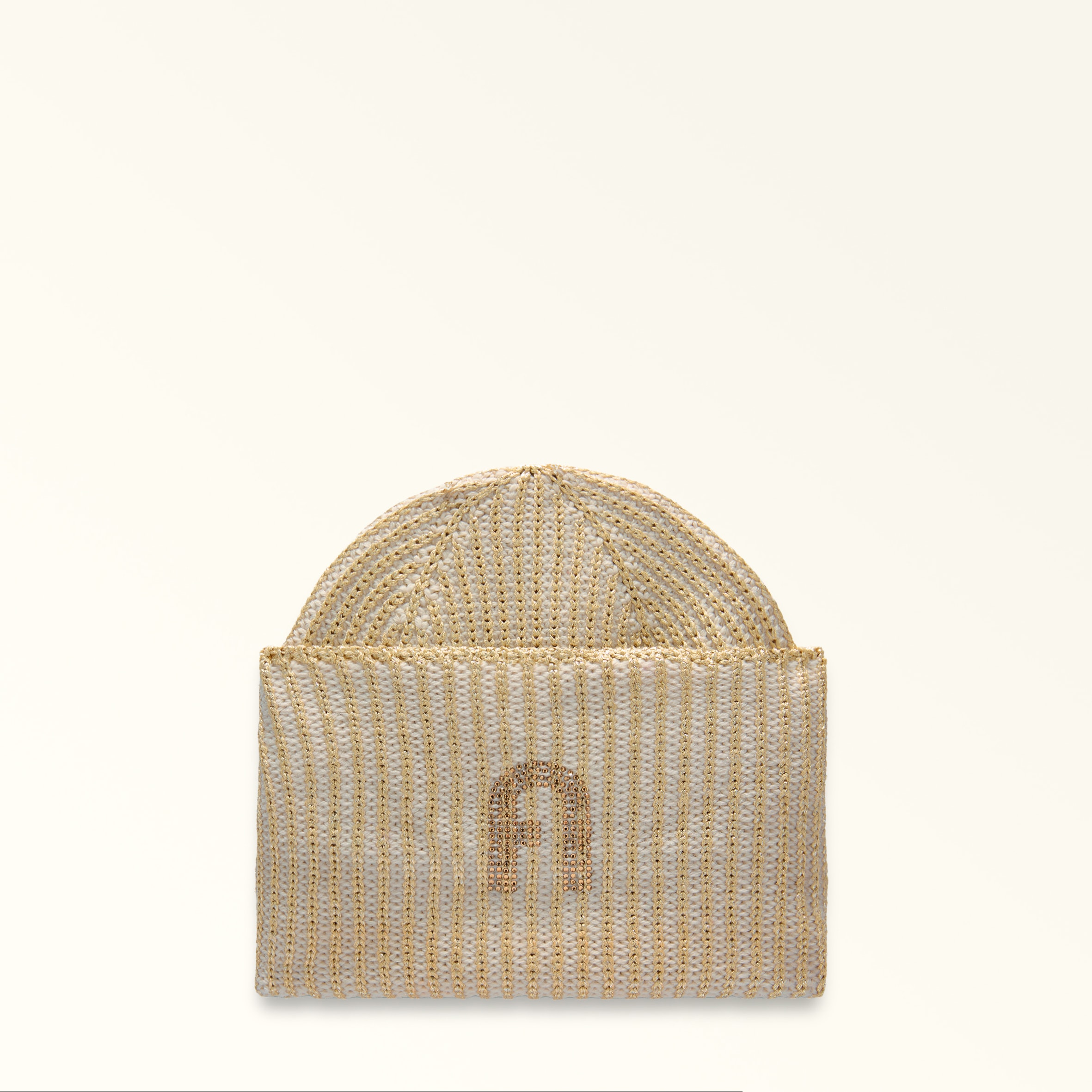 Furla Delizia Beanie Vaniglia Beige Lurex Wool Blend + Strass Woman In Neutral