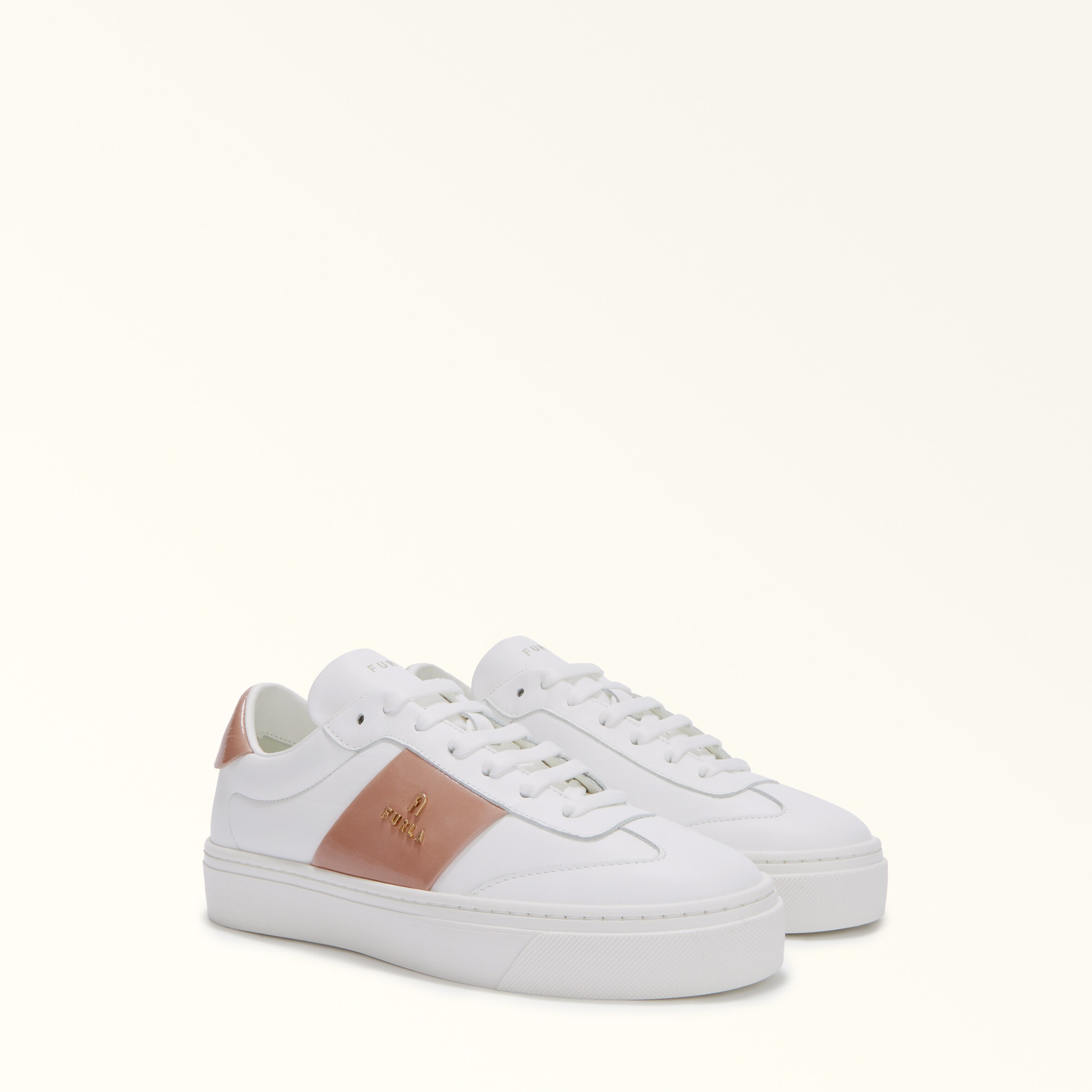 Furla Enjoy Sneakers Talco H Bianco Vitello + Pelle Verniciata Granata Donna In White