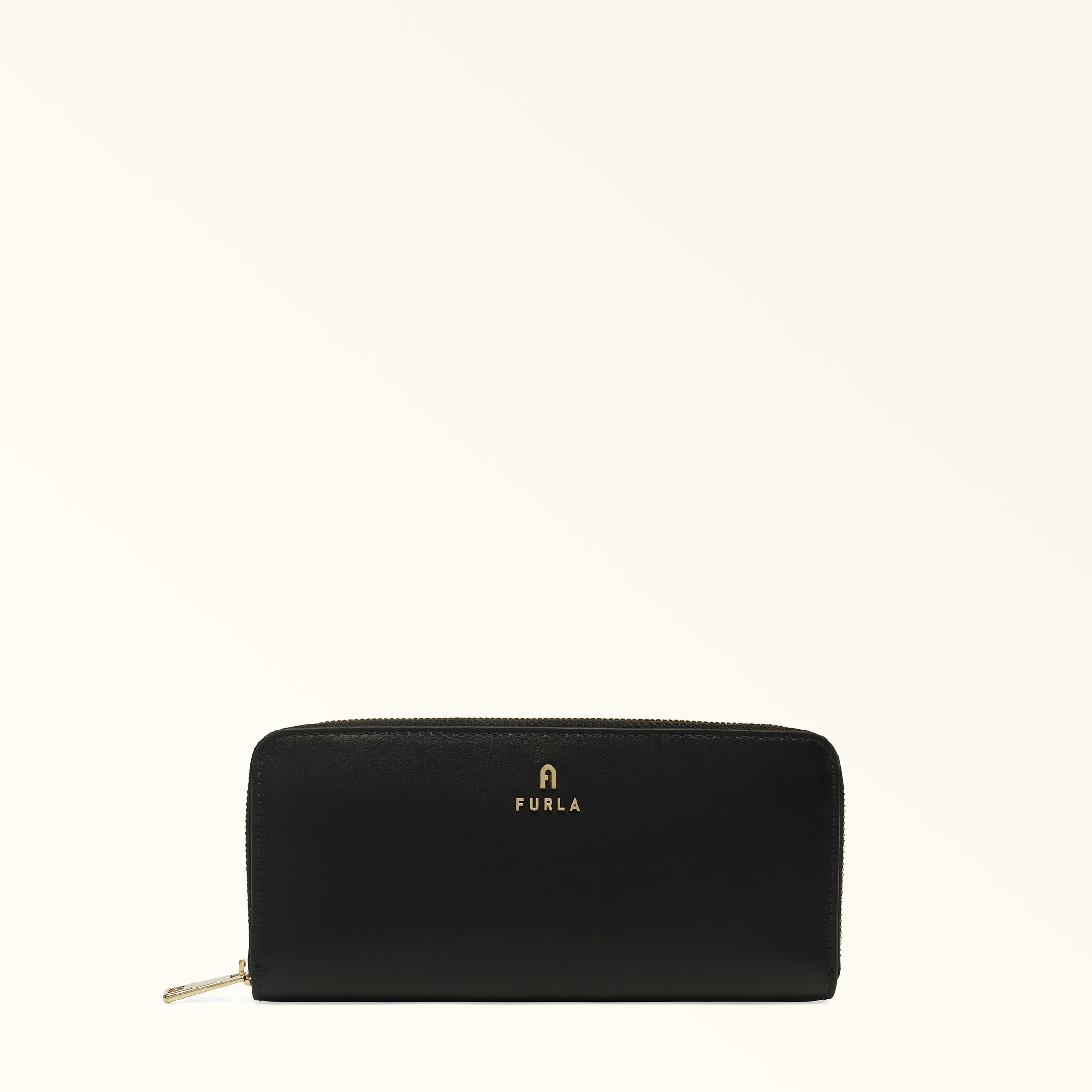 Furla Camelia Zip Around Nero Nero Pelle Di Vitello Morbida Donna In Black