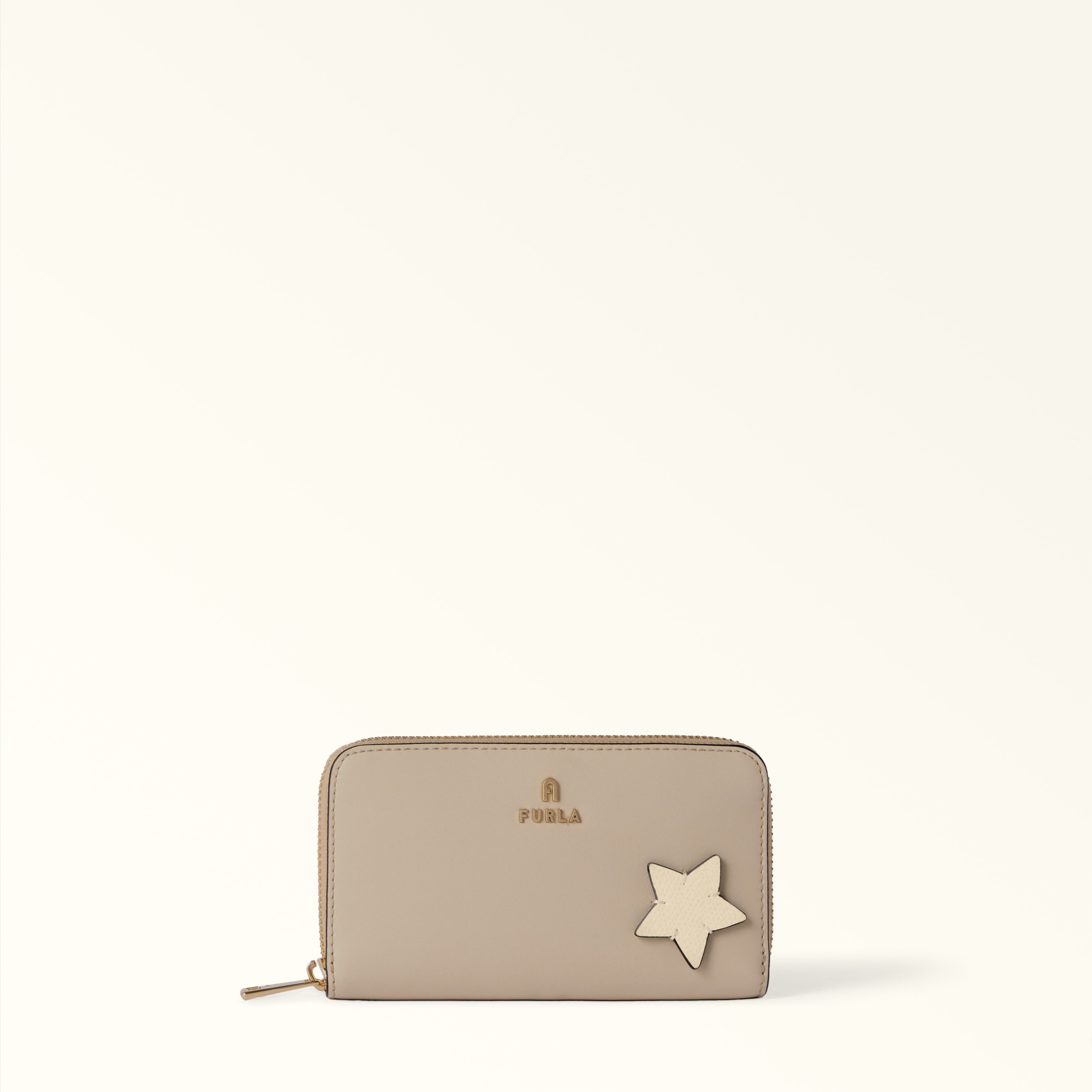 Furla Camelia Zip Around L Toni Butter Bianco Pelle Di Vitello Sidney + Applicazione Stella Donna In White