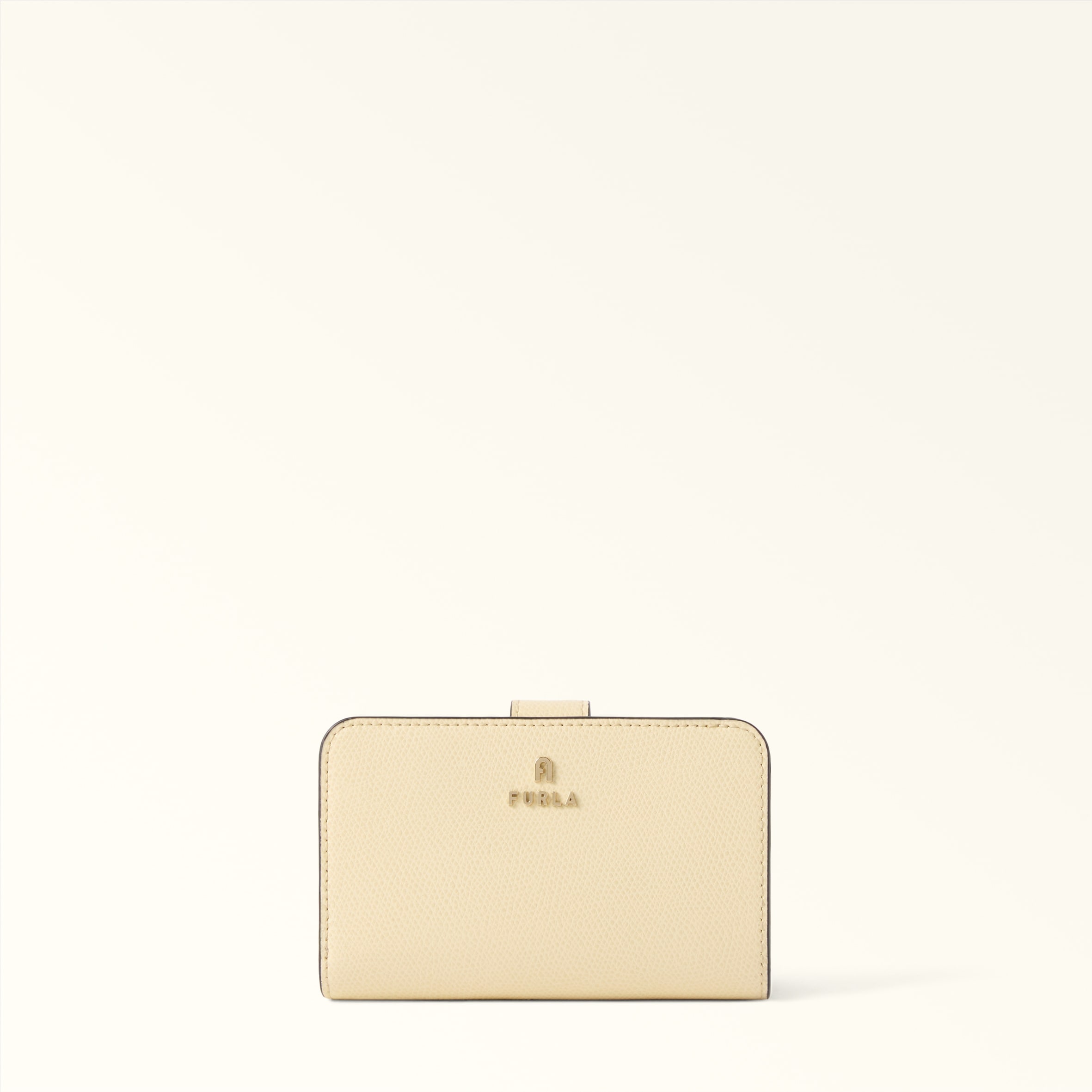 Furla Yellow Camelia Compact Wallet M Cremino Textured Leather Woman