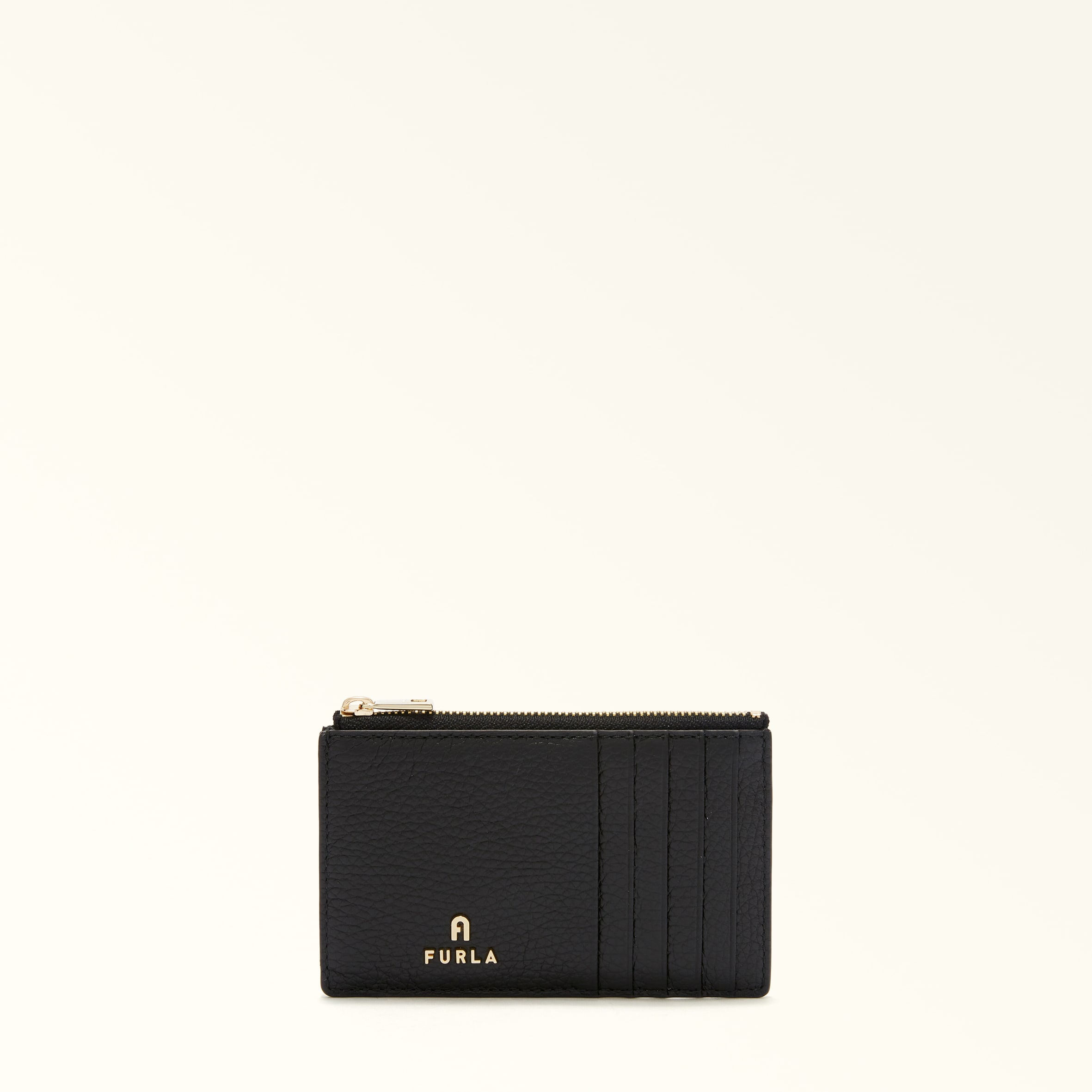 Furla Camelia Porta Carte Di Credito Nero Nero Pelle Di Vitello Granata Donna