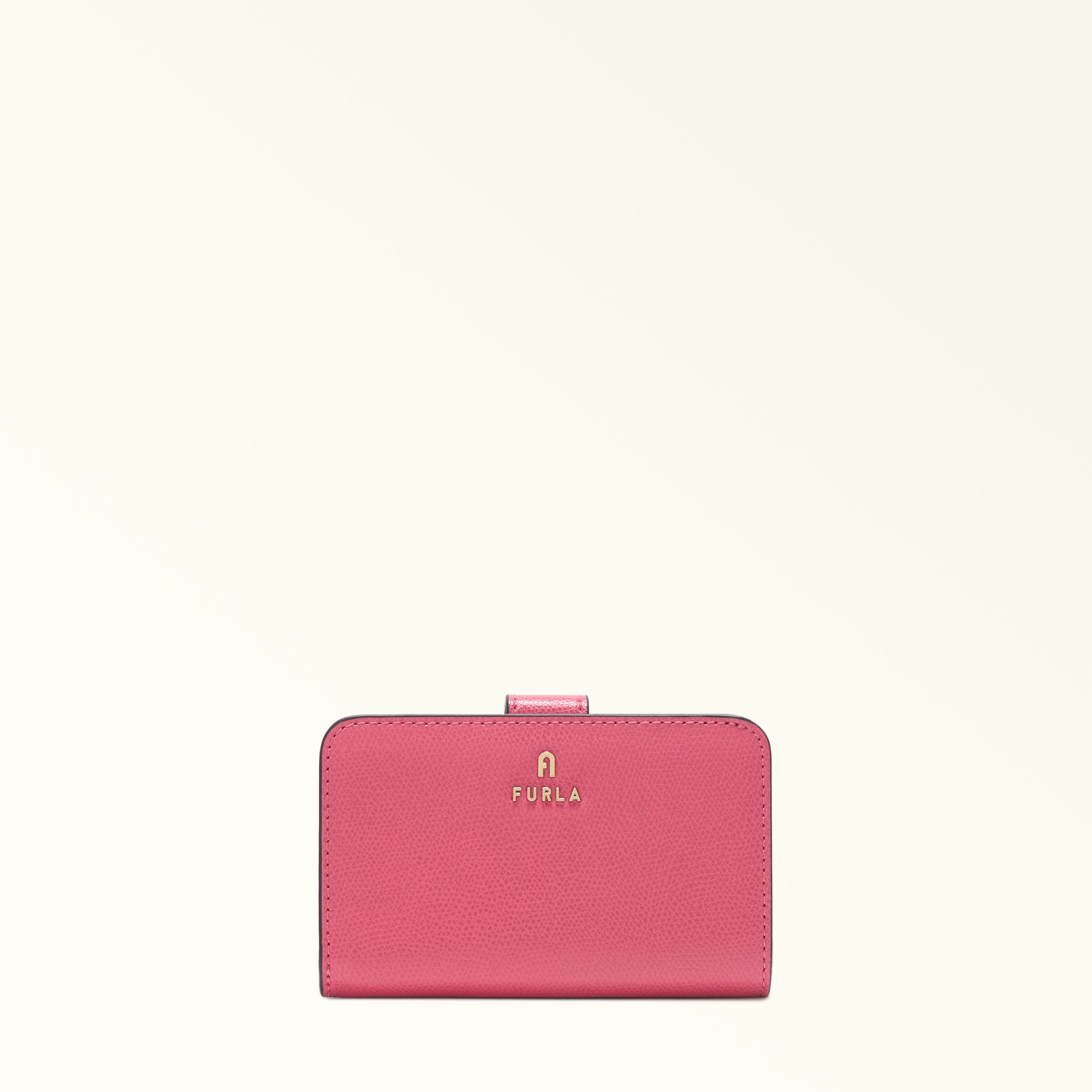 Furla Pink Camelia Compact Wallet M Velvet Textured Leather Woman