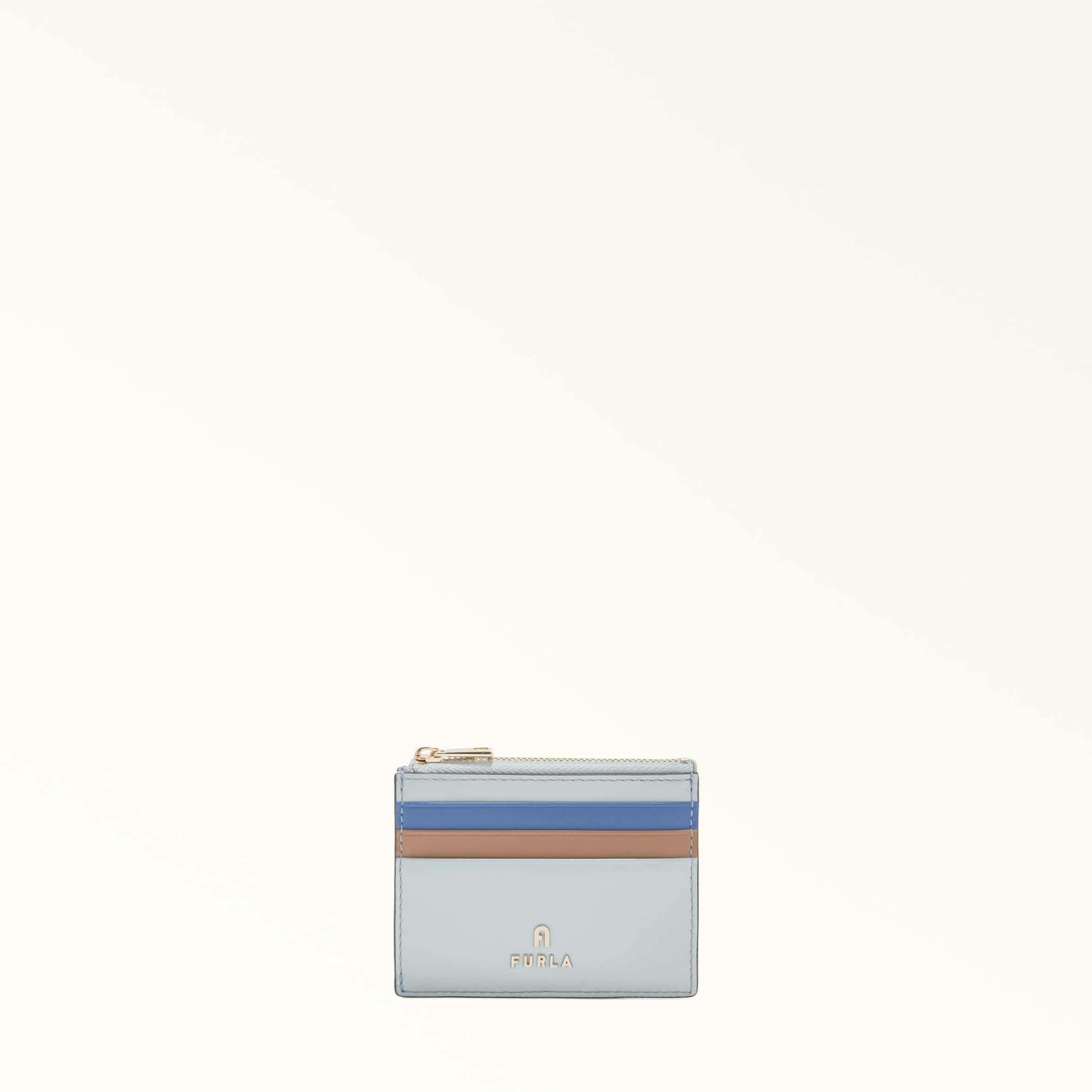 Furla Camelia Card Case Artemisia Blue Roma Soft Calf Leather Colorblock Woman