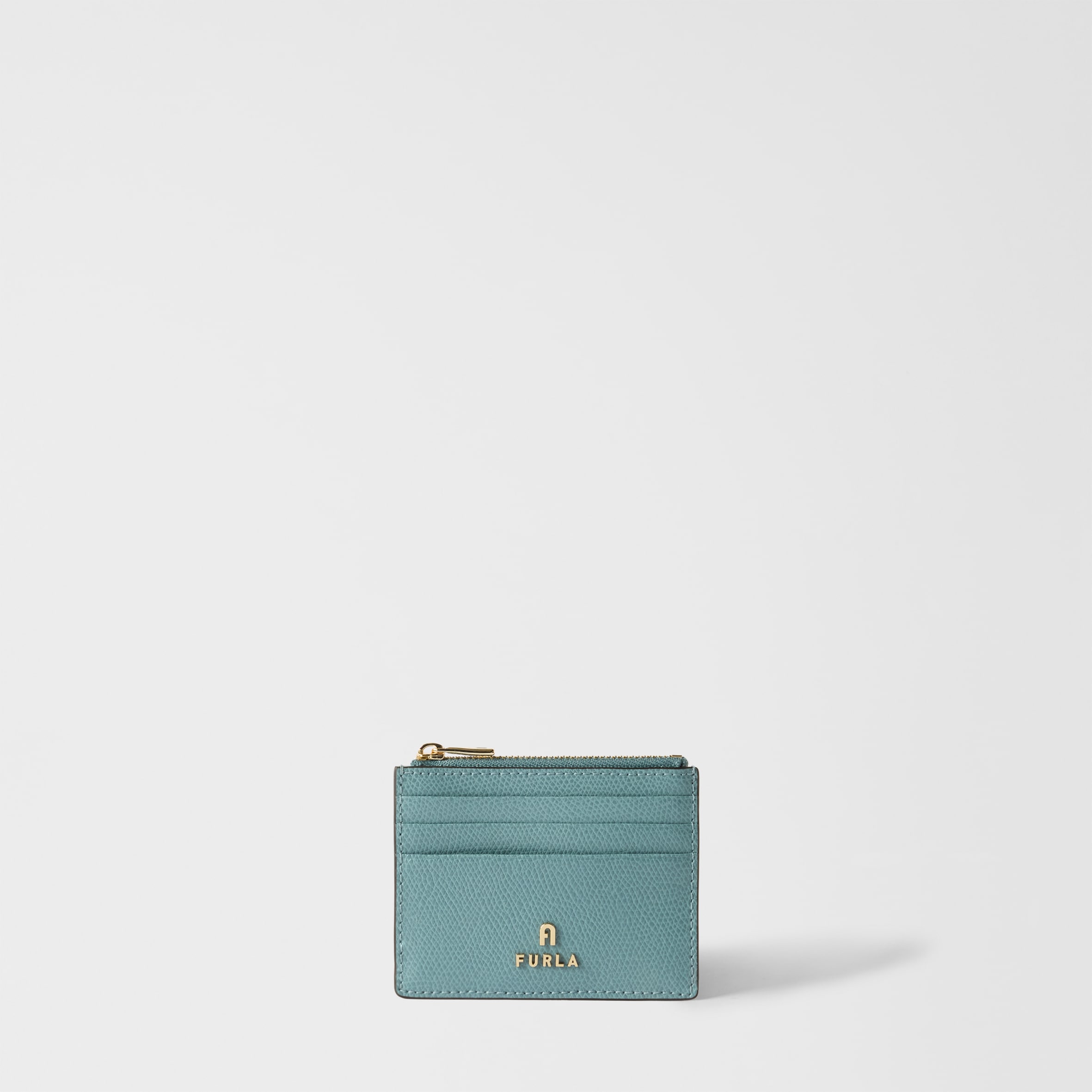 Furla Camelia Card Case S Cloud Blue Blue Textured Leather Woman