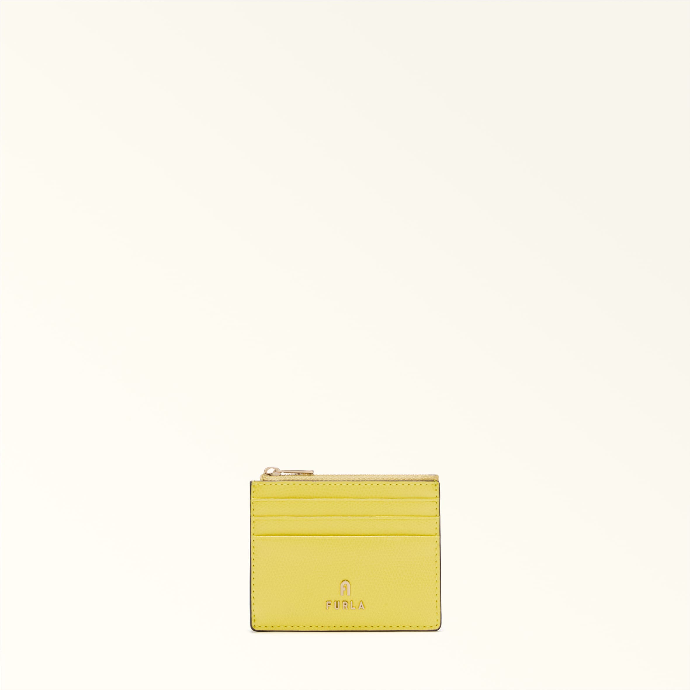 Furla Camelia Card Case S M Yellow Yellow Textured Leather Woman