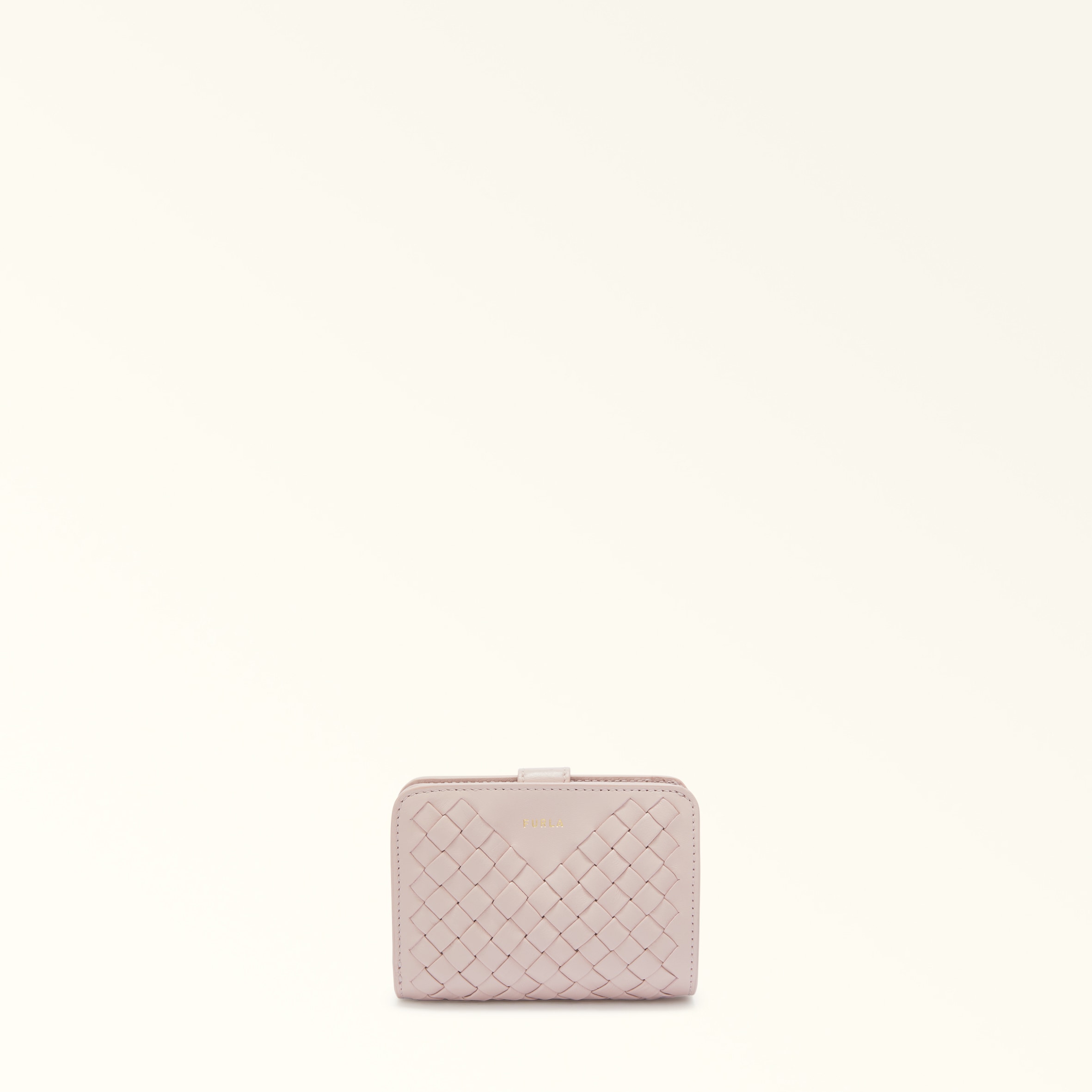 Furla Gerla Portafoglio Compatto Corolla Rosa Pelle Nappa Intrecciata Donna