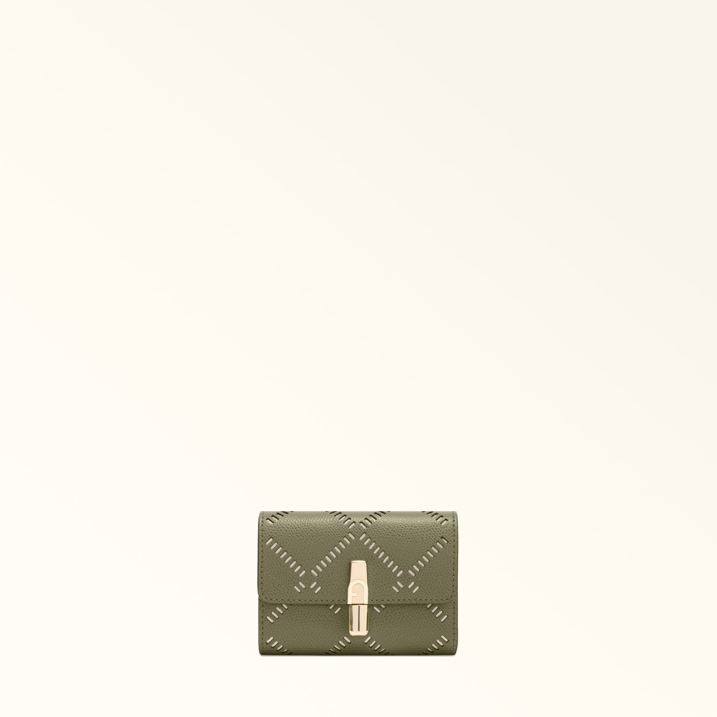Furla Green Iride Compact Wallet S Avocado Perforated Ares Textured Leather Woman