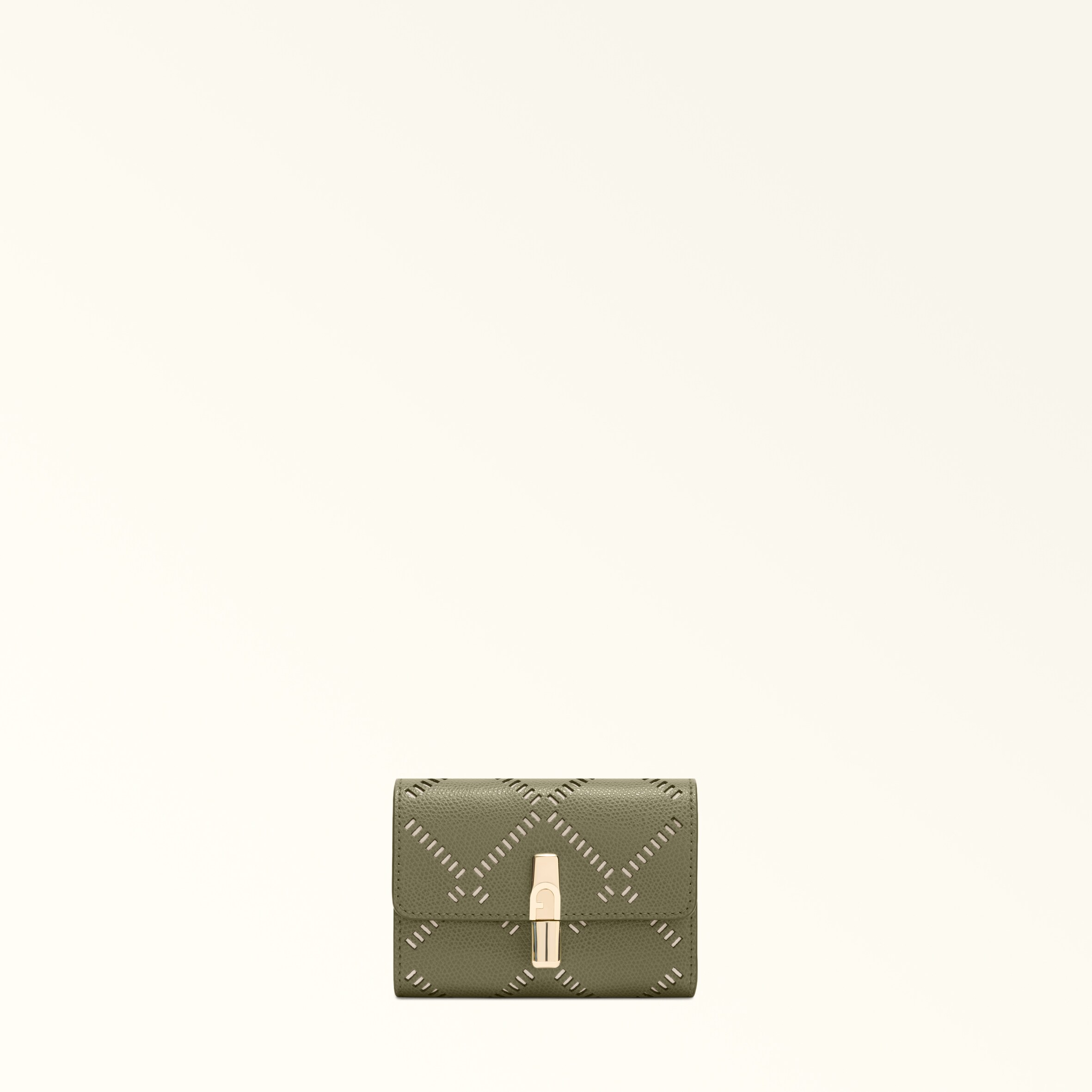 Furla Iride Portafoglio Compatto S Avocado Verde Pelle Testurizzata Perforata Ares Donna In Green