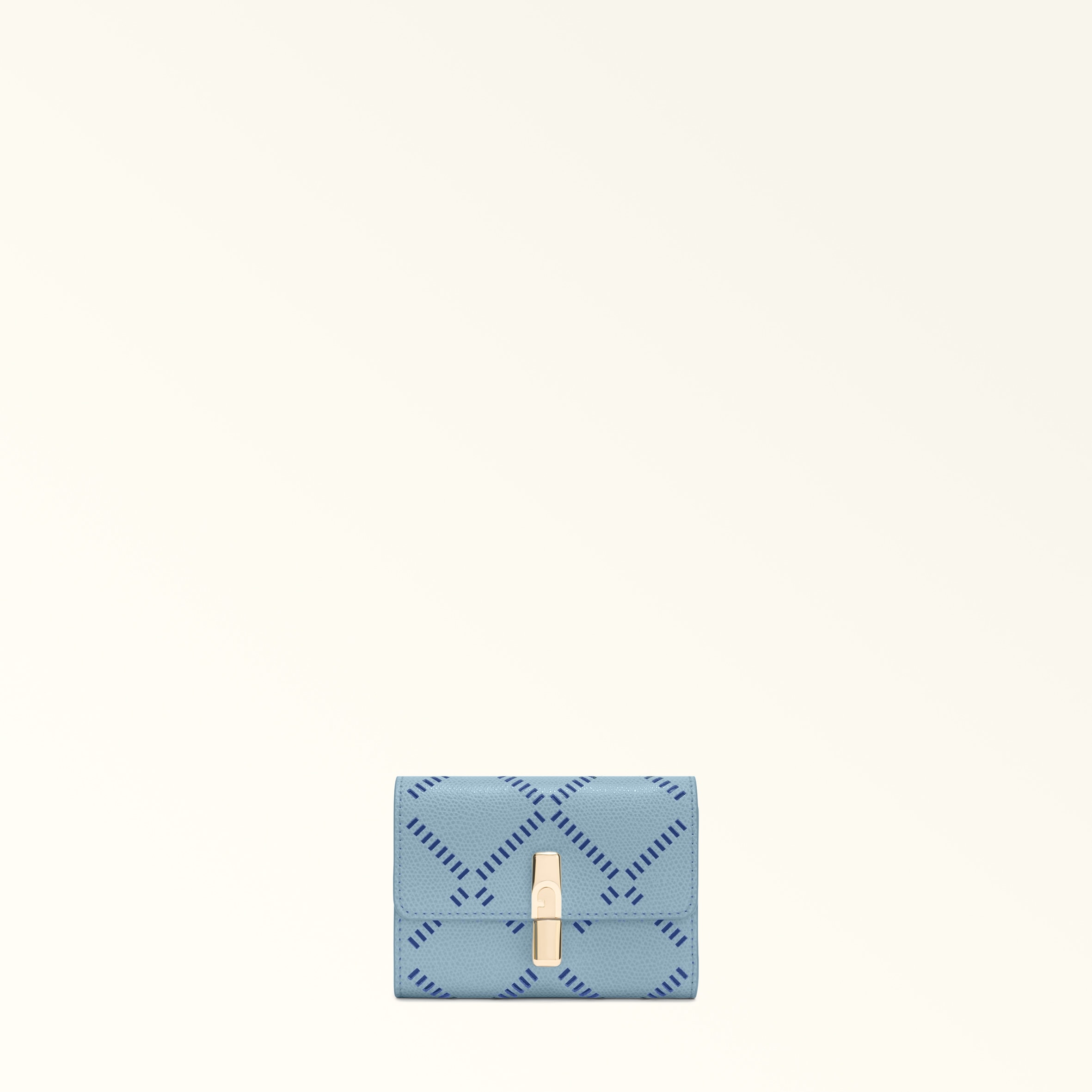 Furla Iride Portafoglio Compatto S Carta Da Zucchero Blu Pelle Testurizzata Perforata Ares Donna In Blue