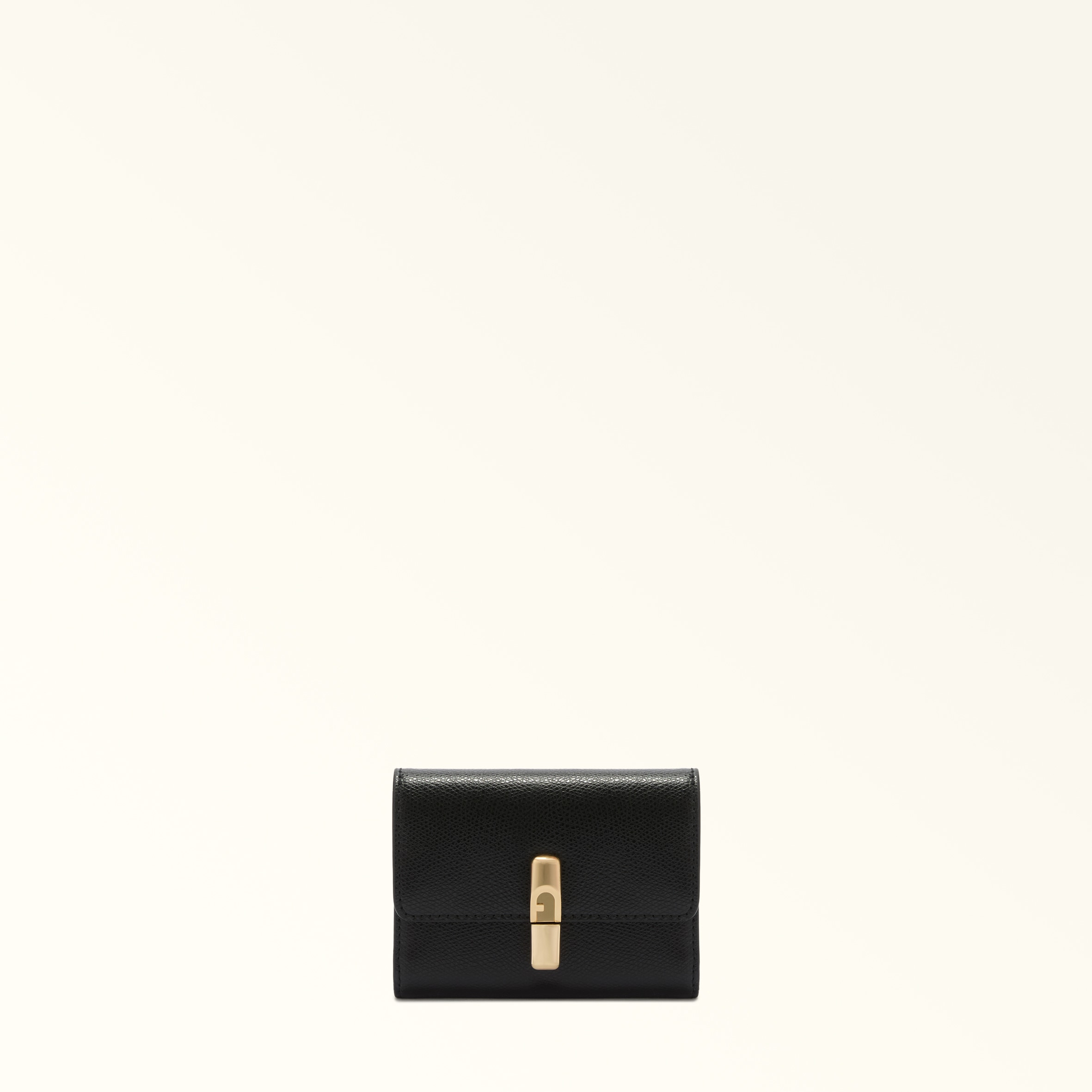 Furla Iride Compact Wallet S Nero Black Textured Leather Woman