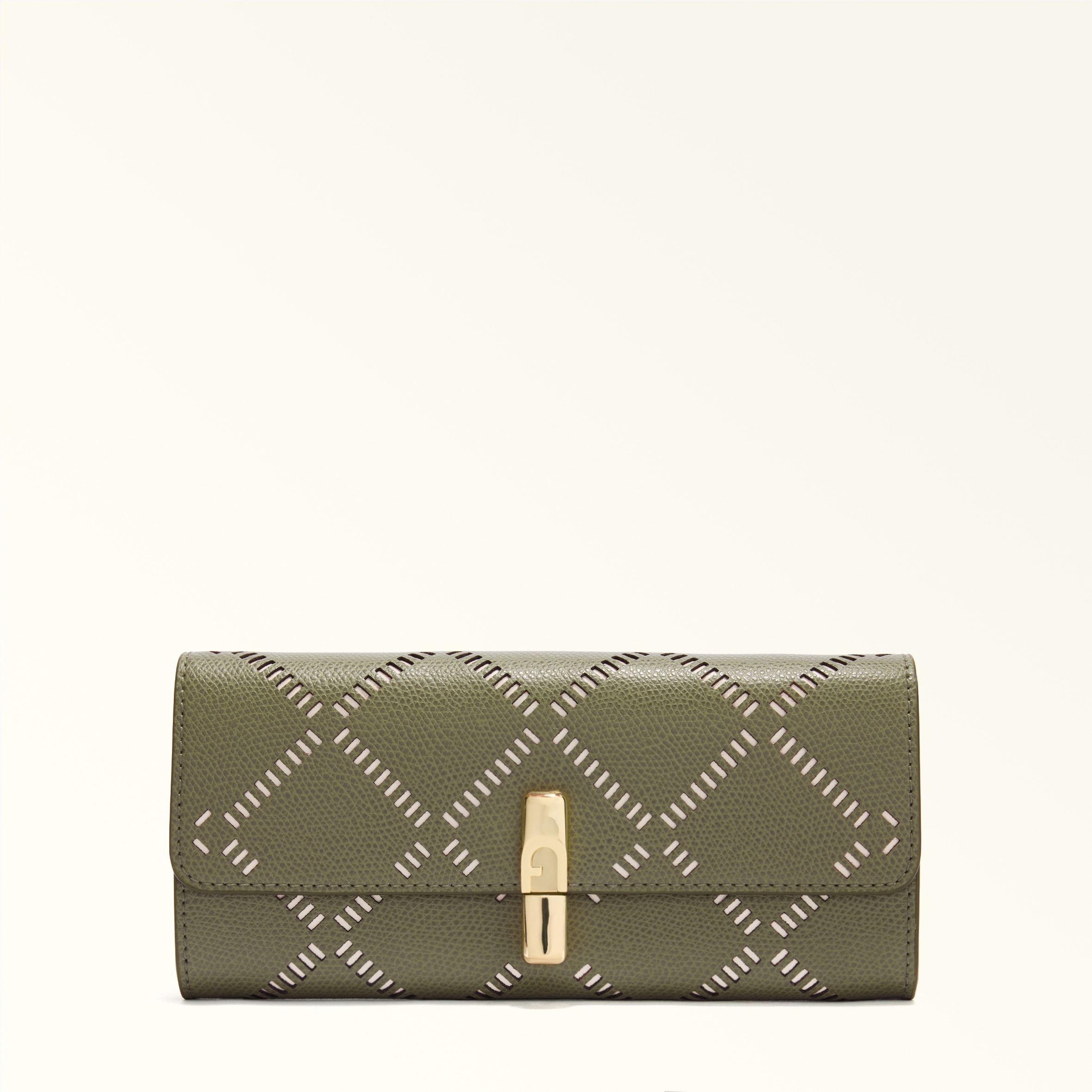 Furla Iride Portafoglio Continental Xl Avocado Verde Pelle Testurizzata Perforata Ares Donna In Green