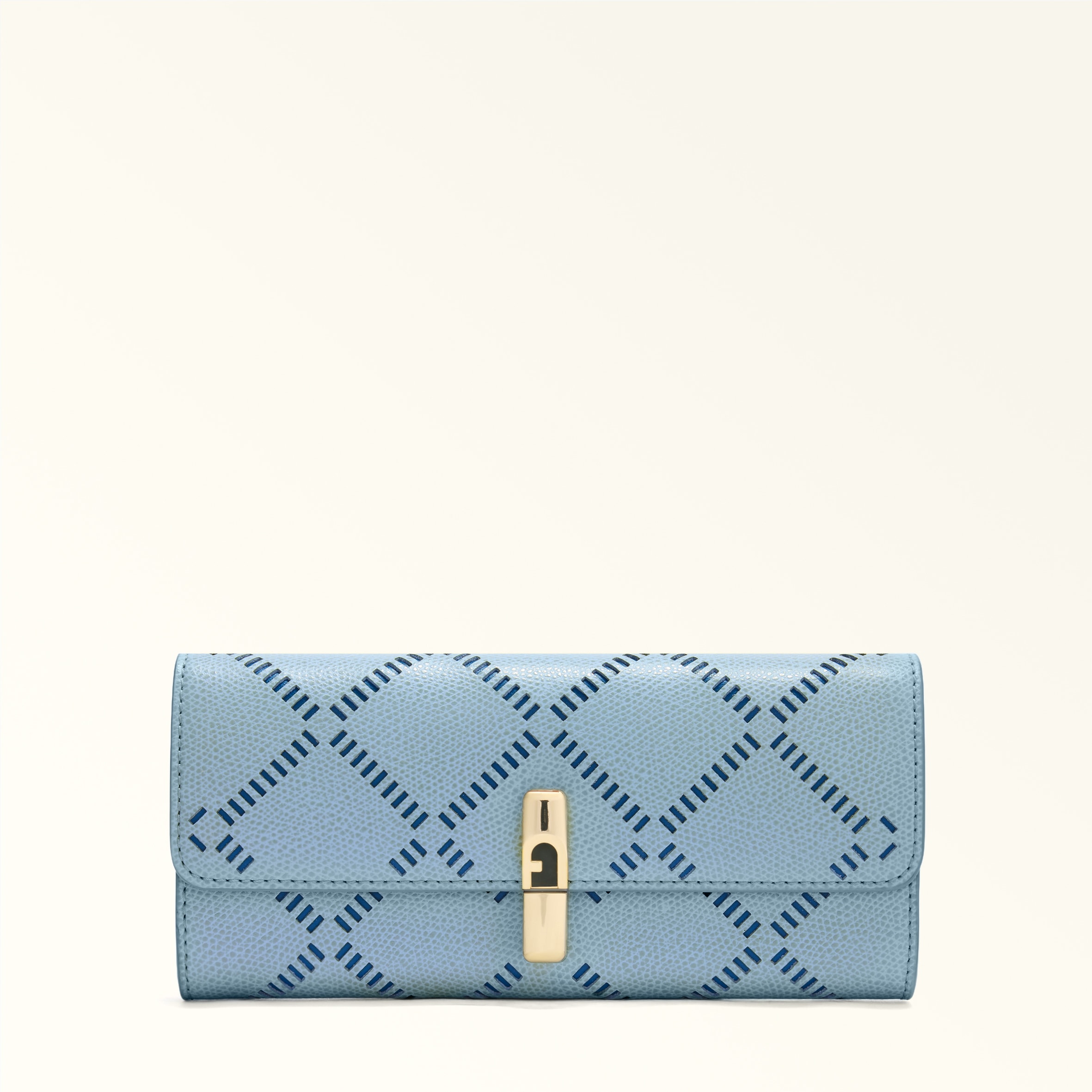 Furla Blue Iride Continental Wallet Xl Carta Da Zucchero Perforated Ares Textured Leather Woman