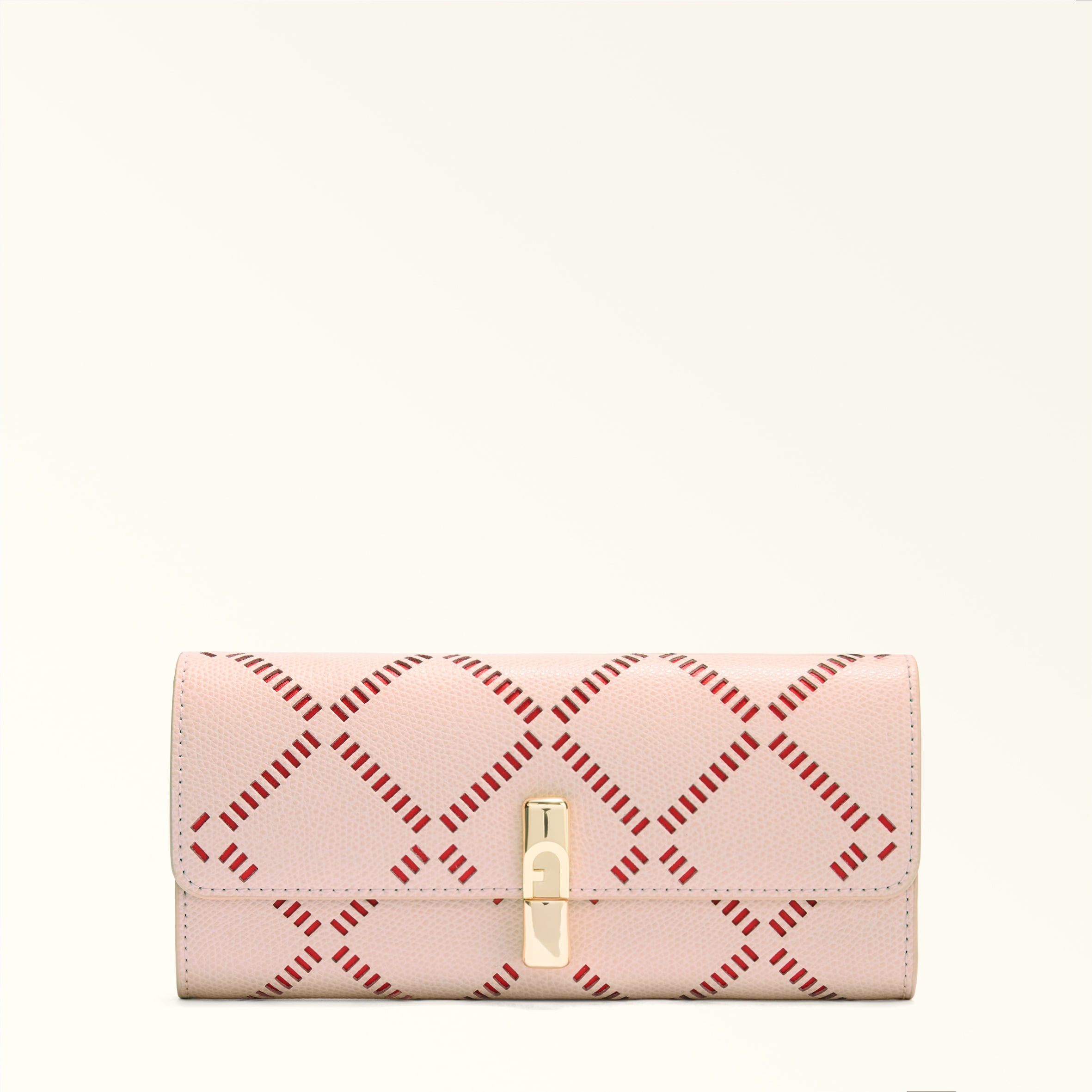 Furla Iride Portafoglio Continental Xl Dusty Pink Rosa Pelle Testurizzata Perforata Ares Donna