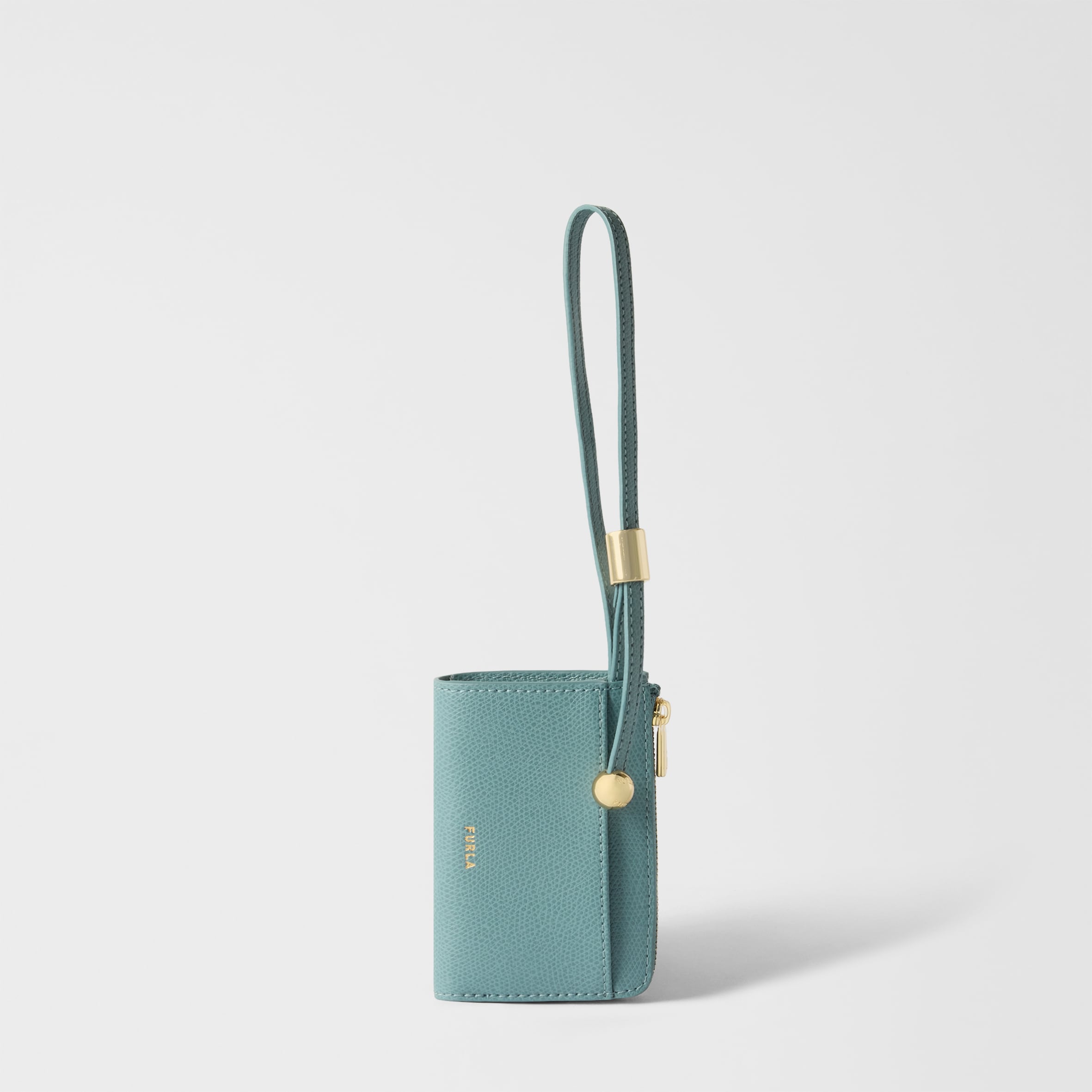 Furla Laura Card Case S Cloud Blue Blue Textured Leather Woman