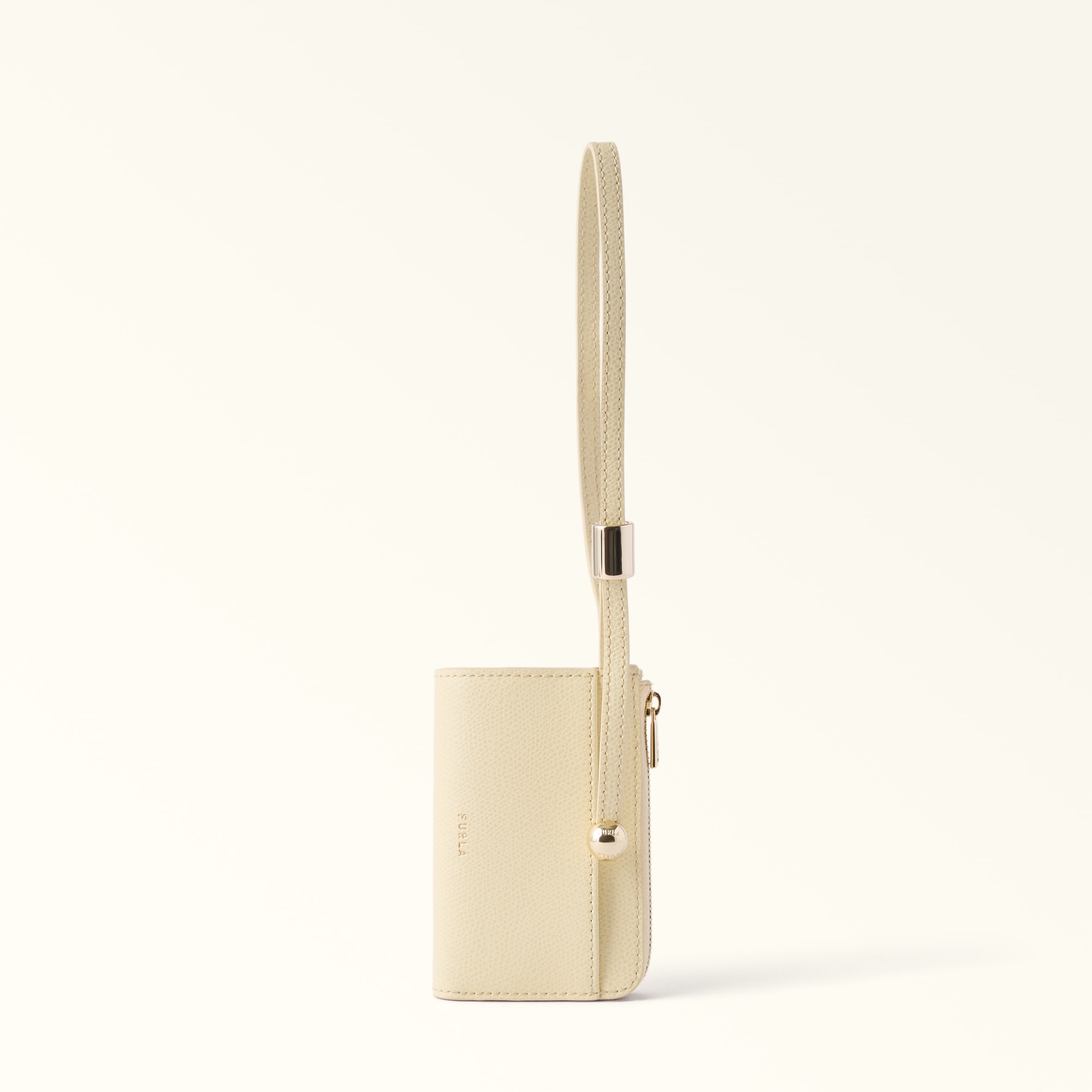 Furla Beige Laura Card Case S Cremino Textured Leather Woman