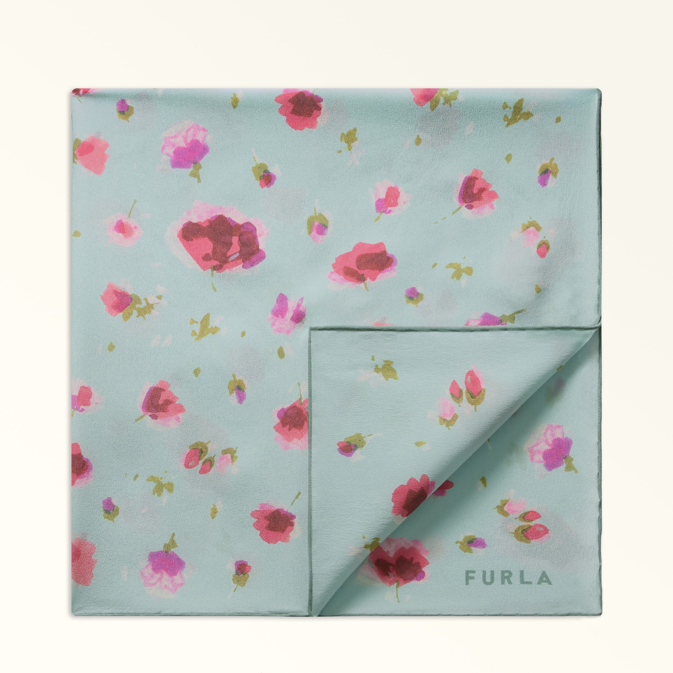 Furla Daisy Carré Toni Acquamarina Multicolour Crepe Satin With Scattered Floral Print Woman