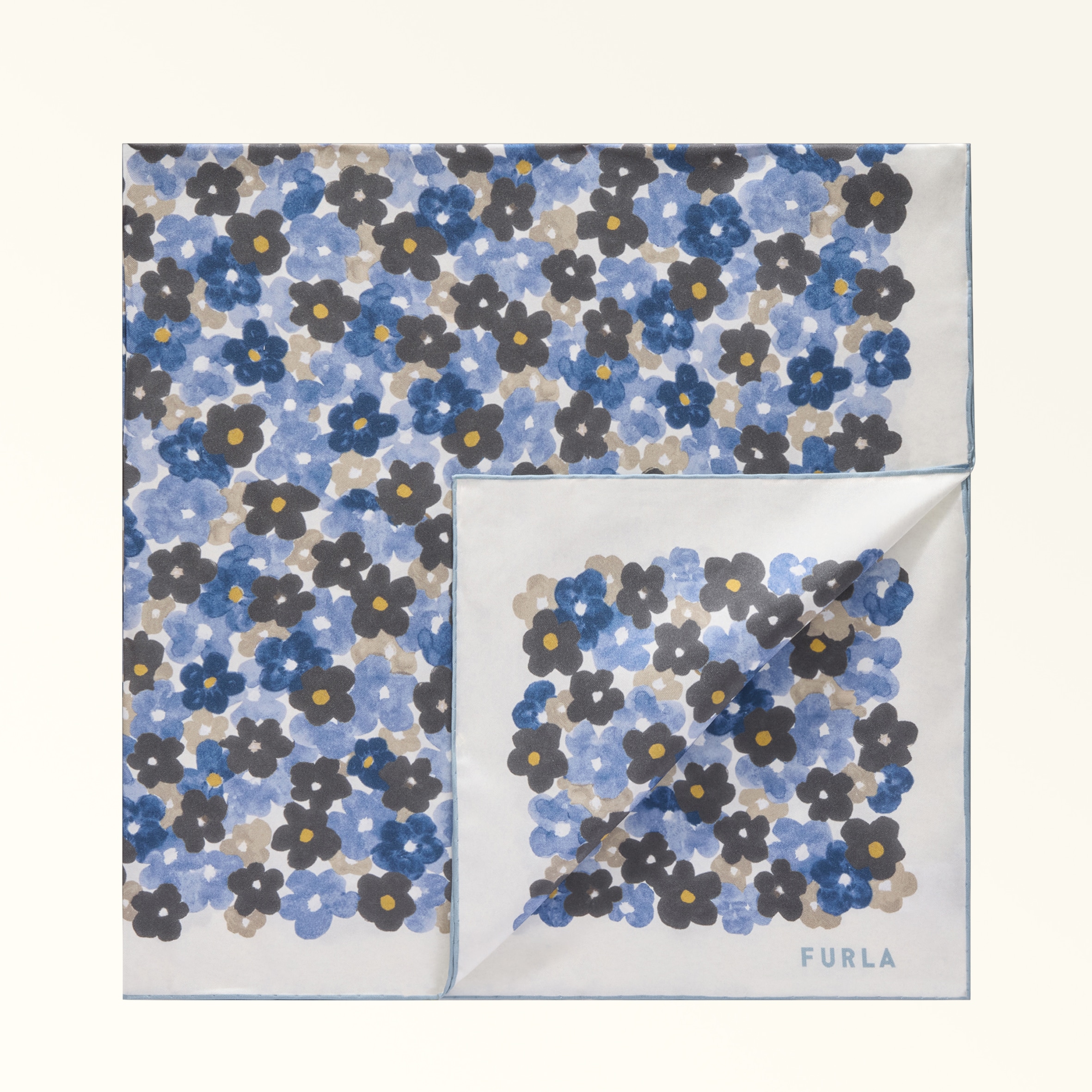 Furla Tortona Carré Toni Grigio Blu Macroflower Print Silk Twill Woman