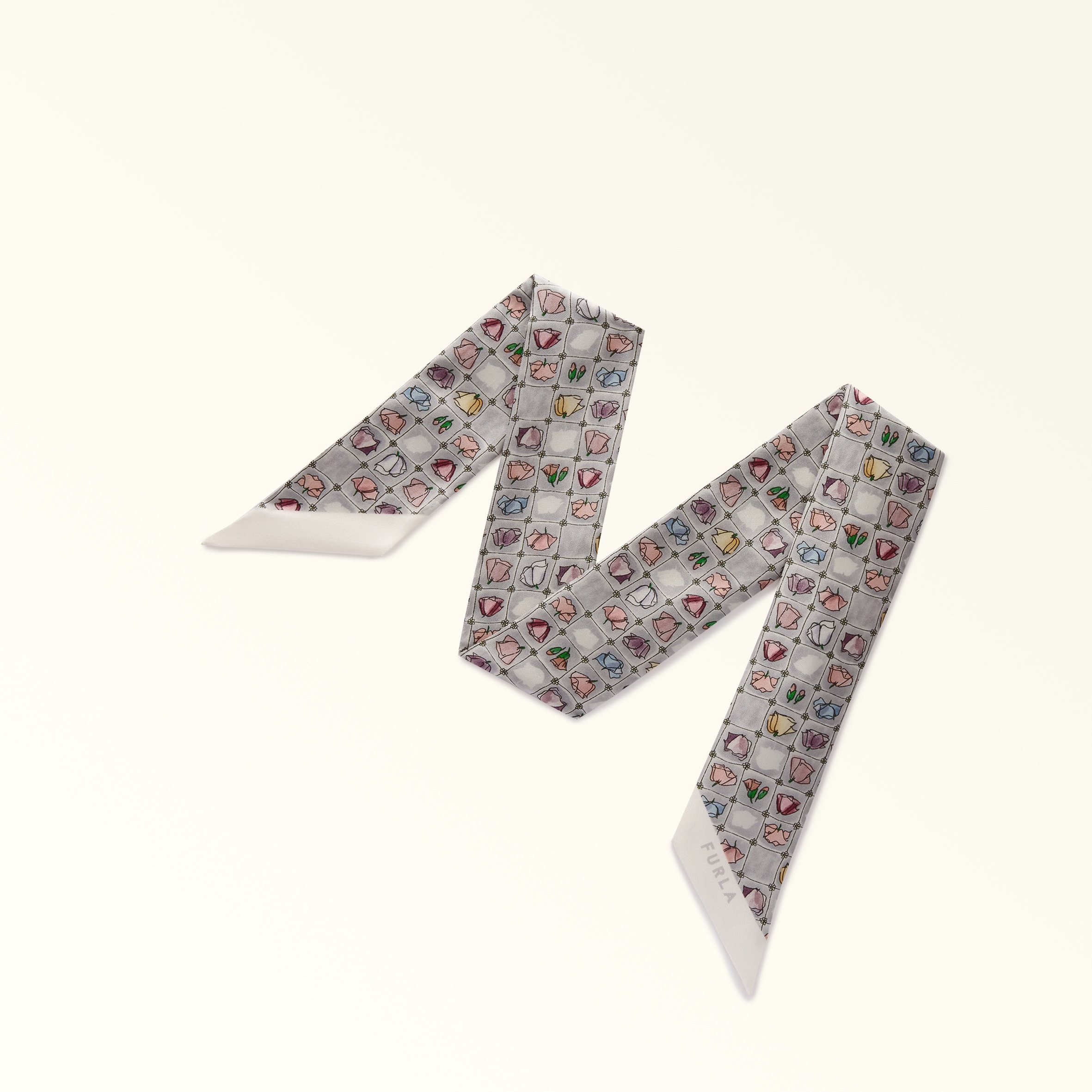 Furla Metropolis Bandeau Cenere+soil+nero Multicolore Twill Di Seta Con Stampa Papaveri Pop Donna In Gray